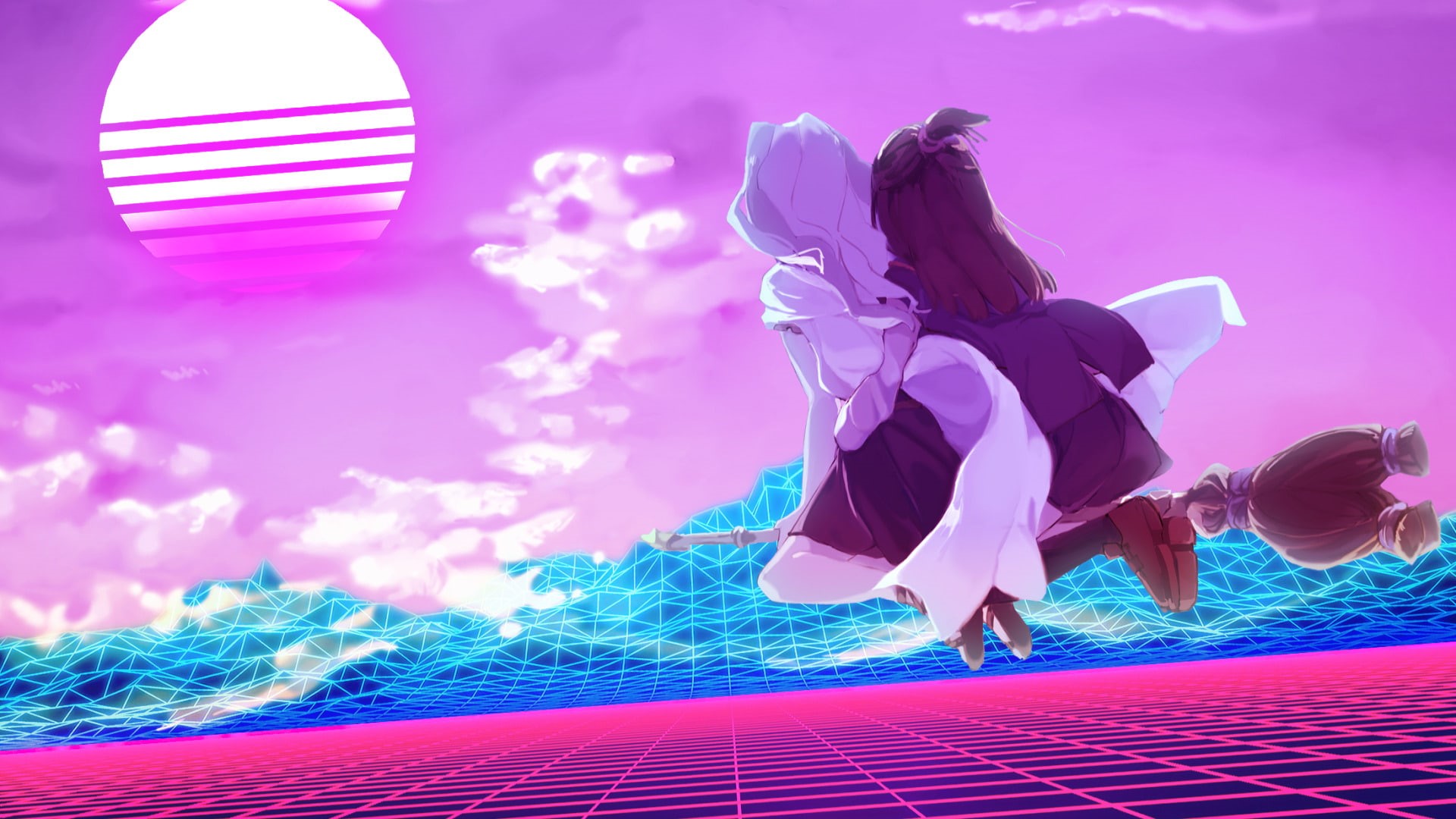 Skirt, White Hair, Long Hair, Little Witch Academia, Anime, Sun, Broom, 1080P, Girl, HD Wallpaper