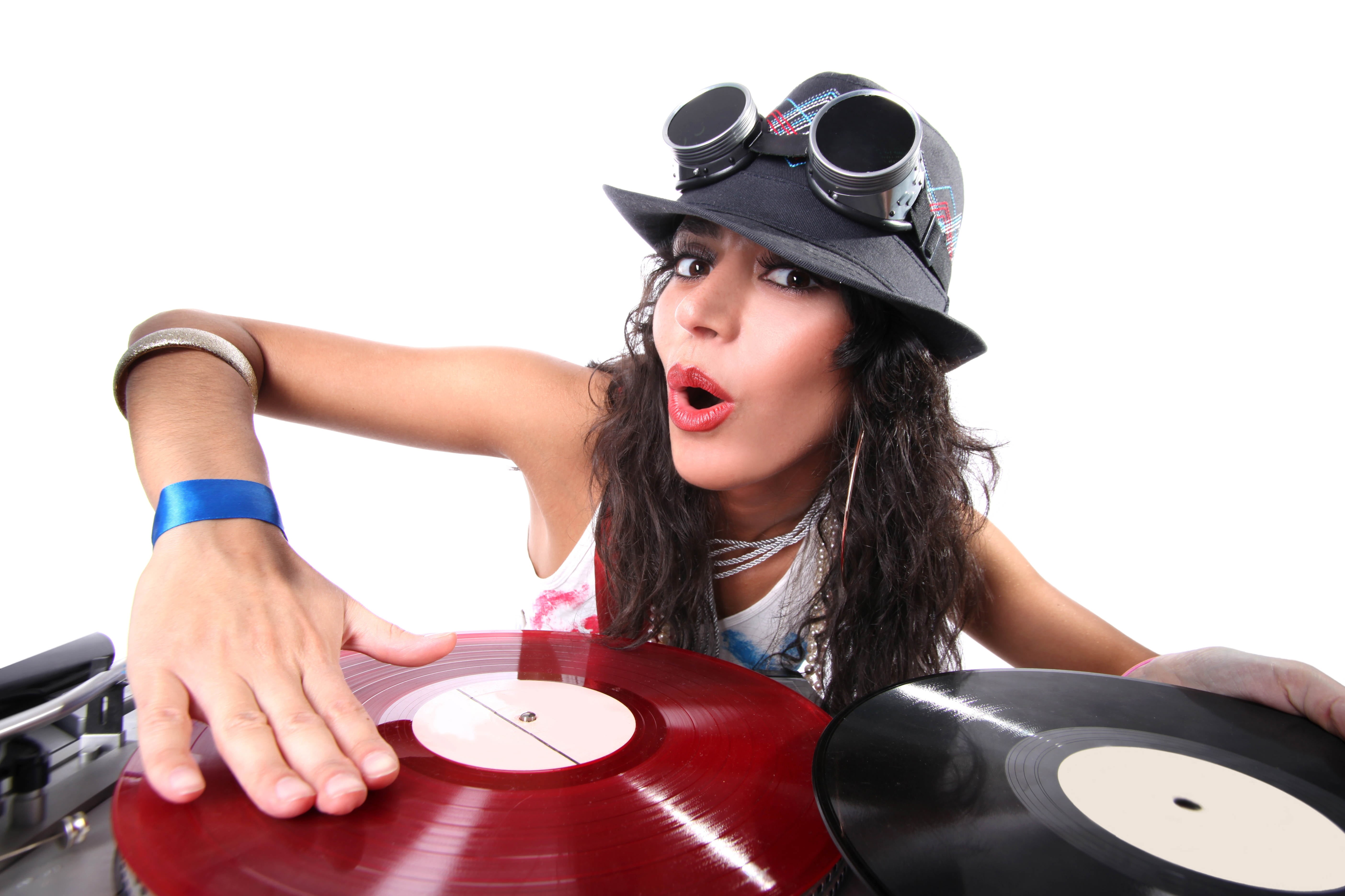 red, hat, caucasian Ethnicity, smiling, one Person, dj, music, indoors, women, studio Shot, sports Helmet, cut out, cute, young women, leisure activity, HD Wallpaper