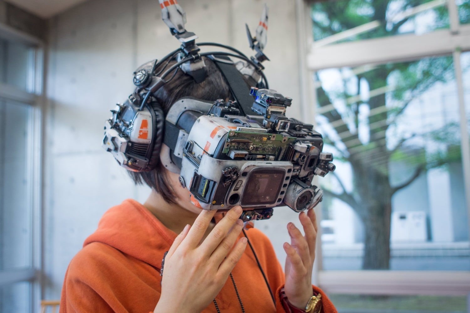VR Headset, women, mask, 720P, Asian, short hair, cyberpunk, HD Wallpaper