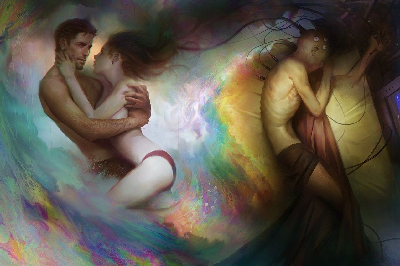 people, two people, men, shirtless, love, adult, semi-dress, togetherness, 480P, young men, young women, women, indoors, positive emotion, emotion, virtual reality, HD Wallpaper