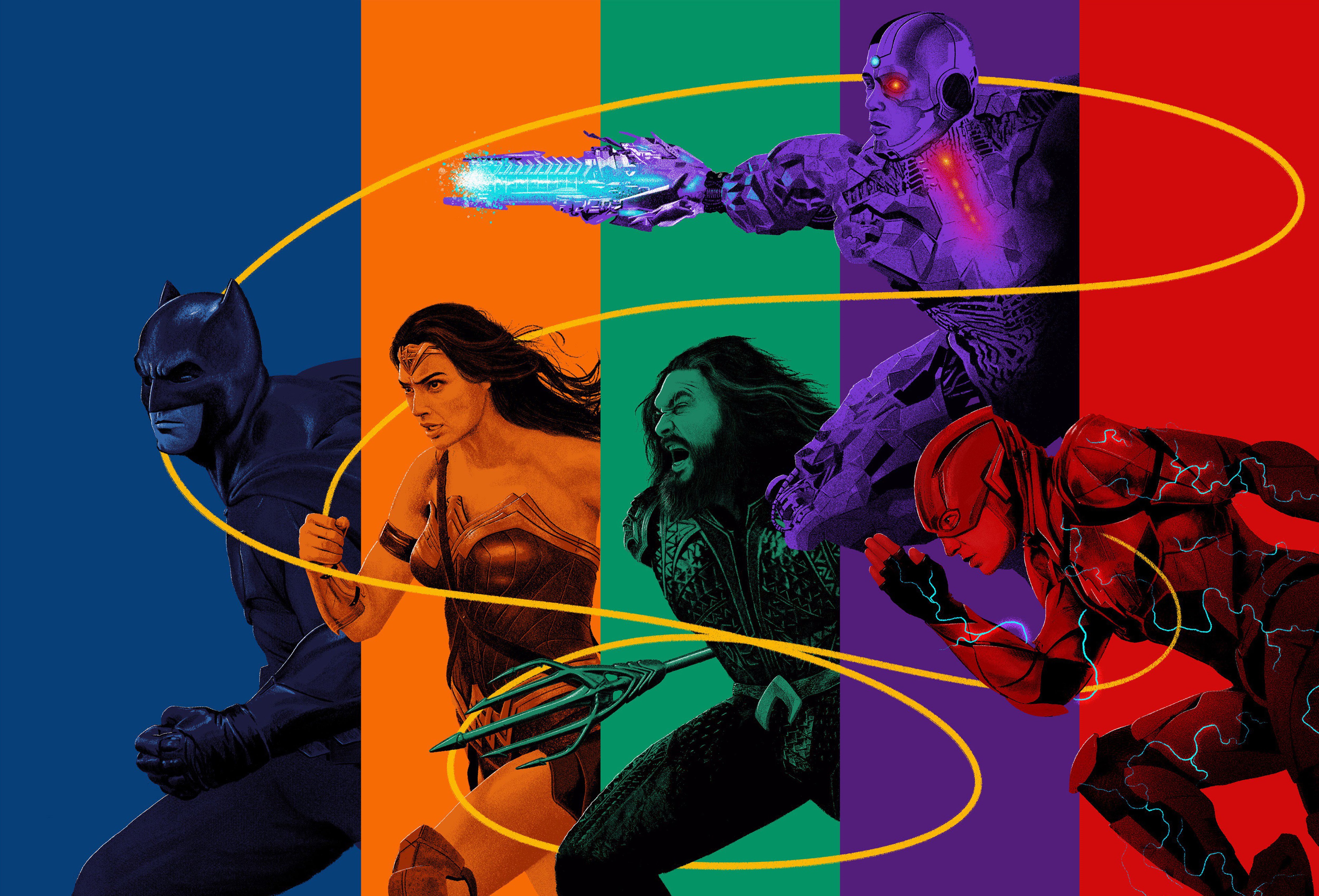 The Flash, 4K, Batman, Wonder Woman, Justice League, Cyborg, Aquaman, 4K, HD Wallpaper