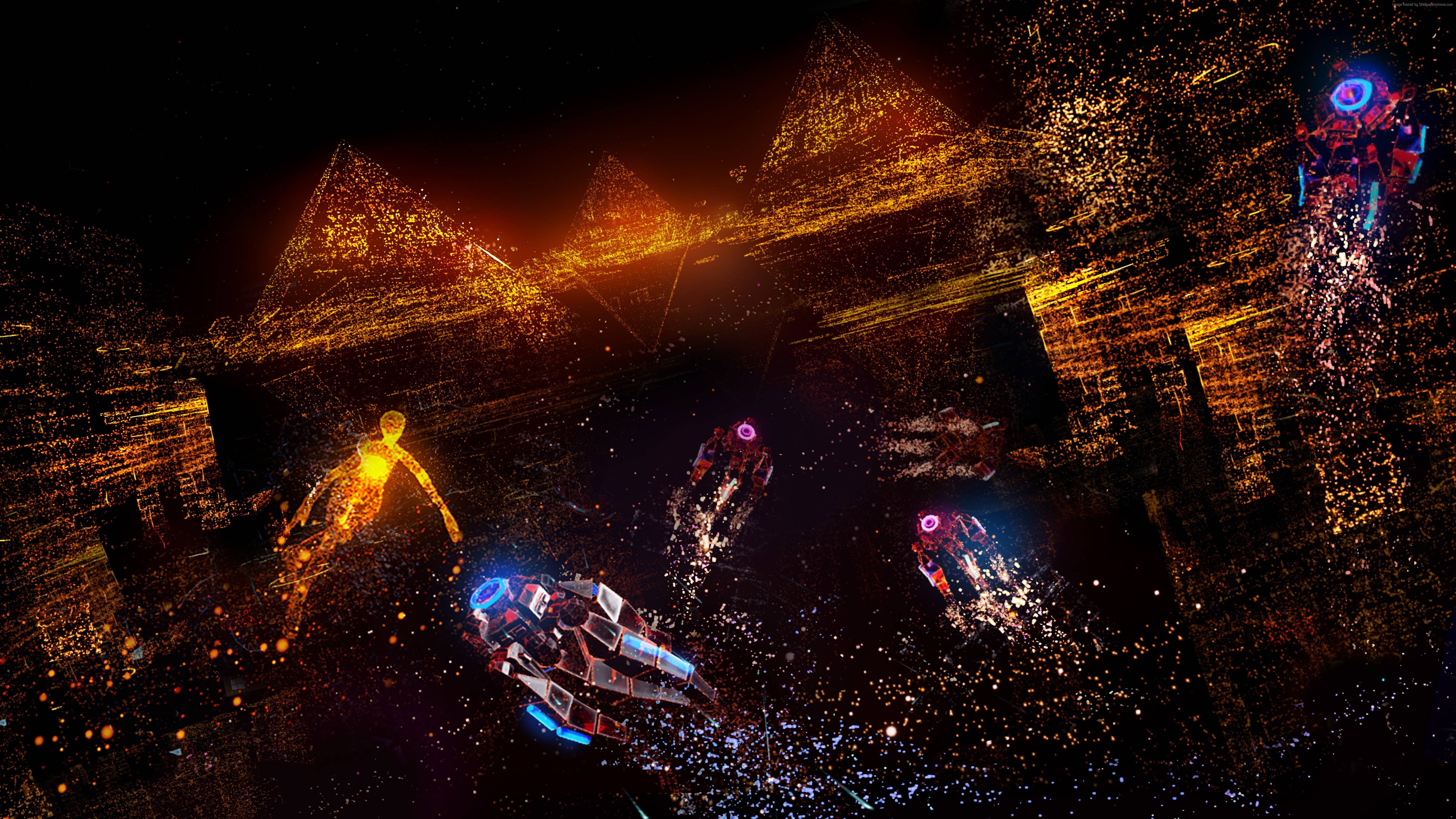 light - natural phenomenon, motion, arts culture and entertainment, PS4, enjoyment, 5K, group of people, real people, Rez Infinite: Area X, illuminated, HD Wallpaper