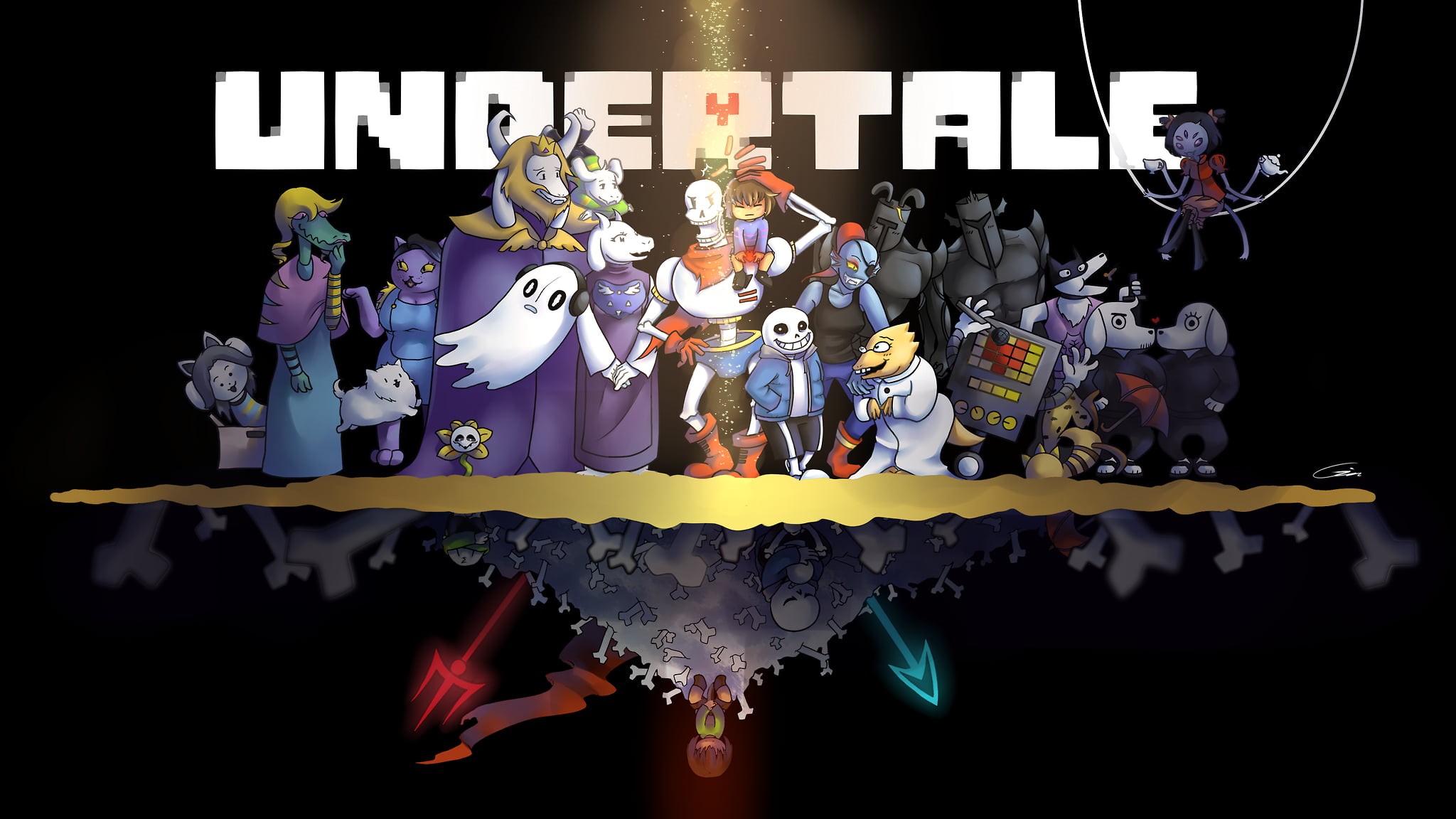 game, art and craft, cultures, Undertale, black background, decoration, event, backgrounds, human representation, art, arrangement, night, celebration, HD Wallpaper