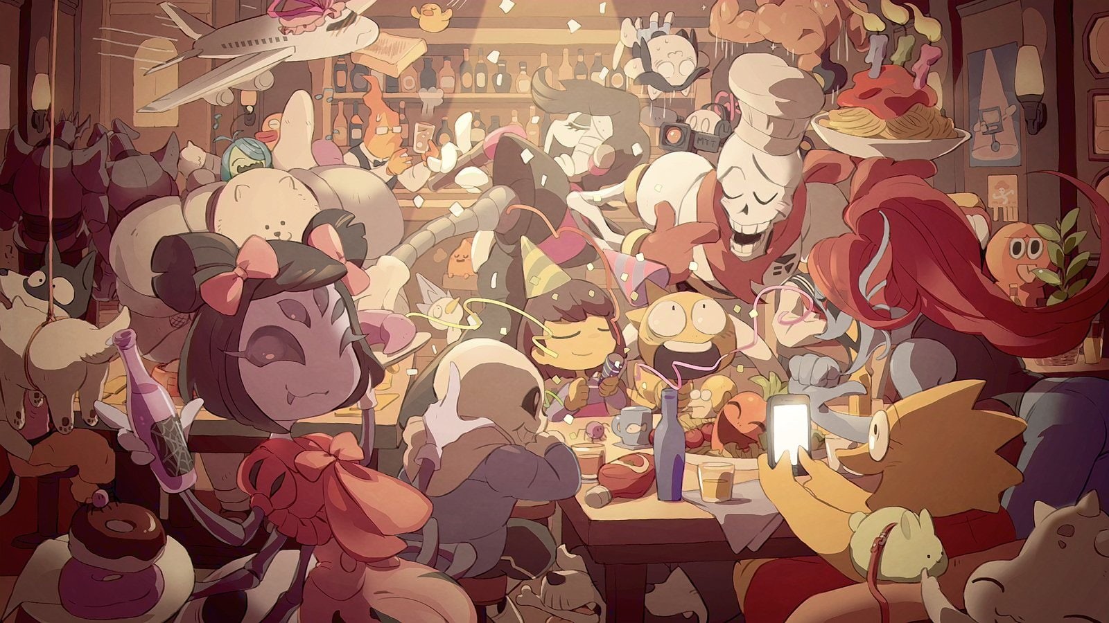 Monster Kid (Undertale), Undyne (Undertale), Annoying Dog (Undertale), Shyren (Undertale), Alphys (Undertale), Aaron (Undertale), Royal Guards (Undertale), HD Wallpaper