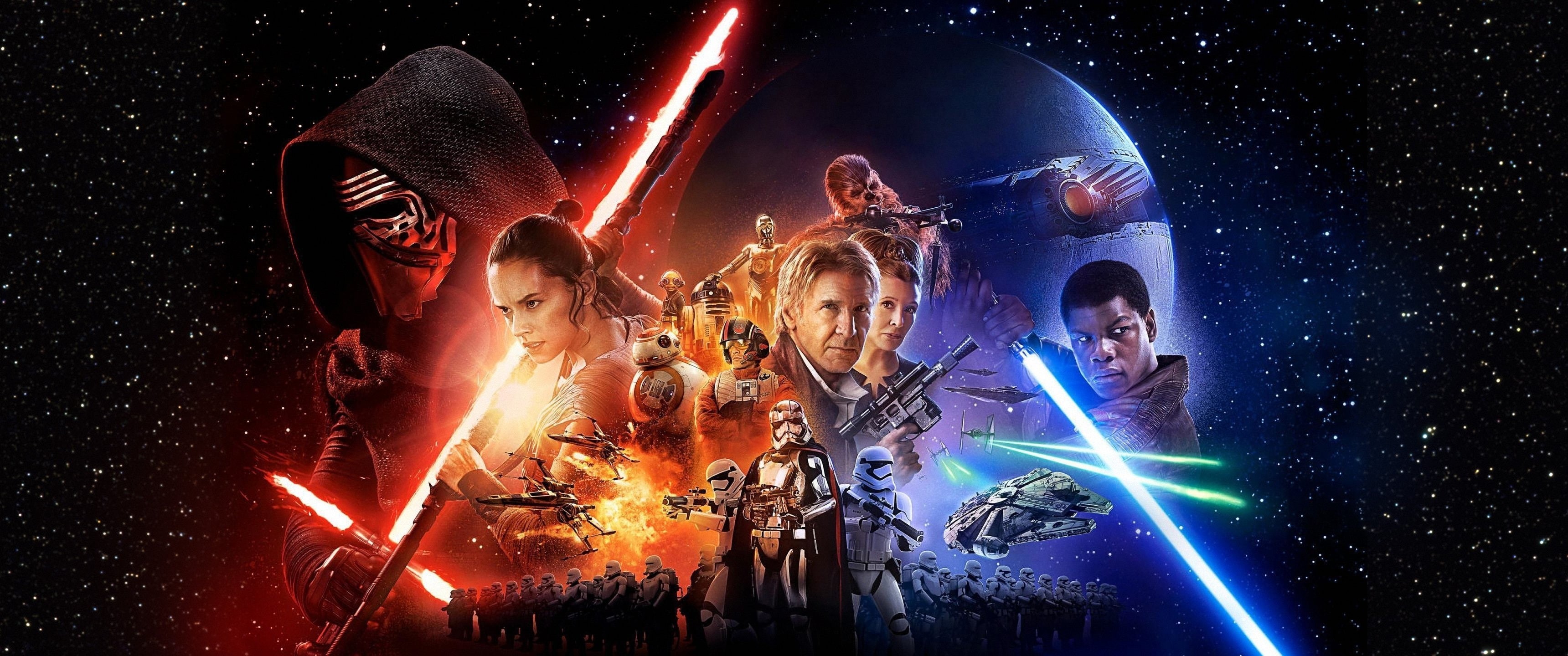 Wars, action, Disney, Futuristic, Fighting, Star, Force, adventure, fi, sci, Awakens, 3440x1440 px, 2K, HD Wallpaper