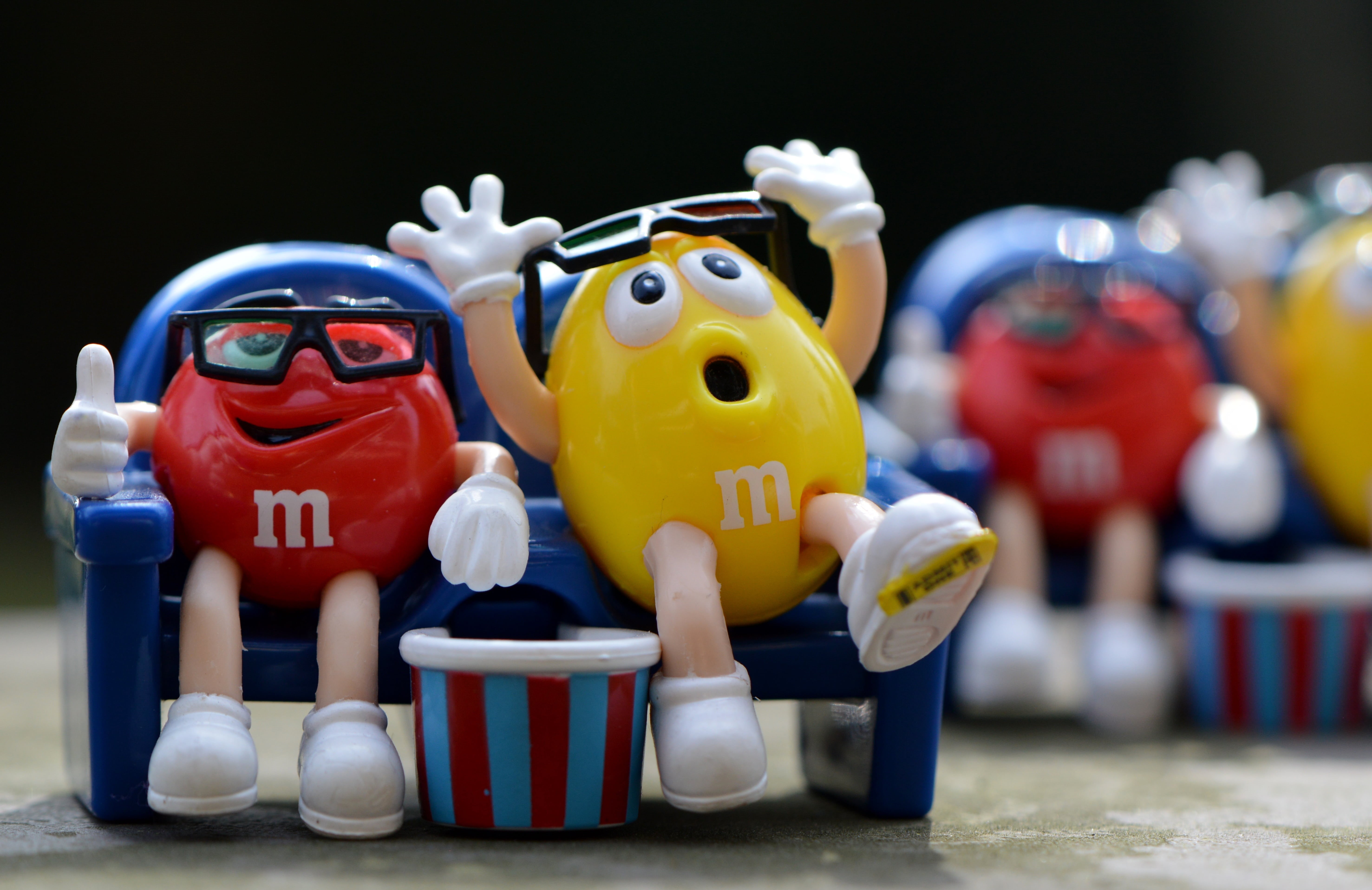 close-up, candy, art and craft, m ms, fun, plastic, black background, funny, creativity, childhood, focus on foreground, red, small, indoors, 3-d glasses, HD Wallpaper