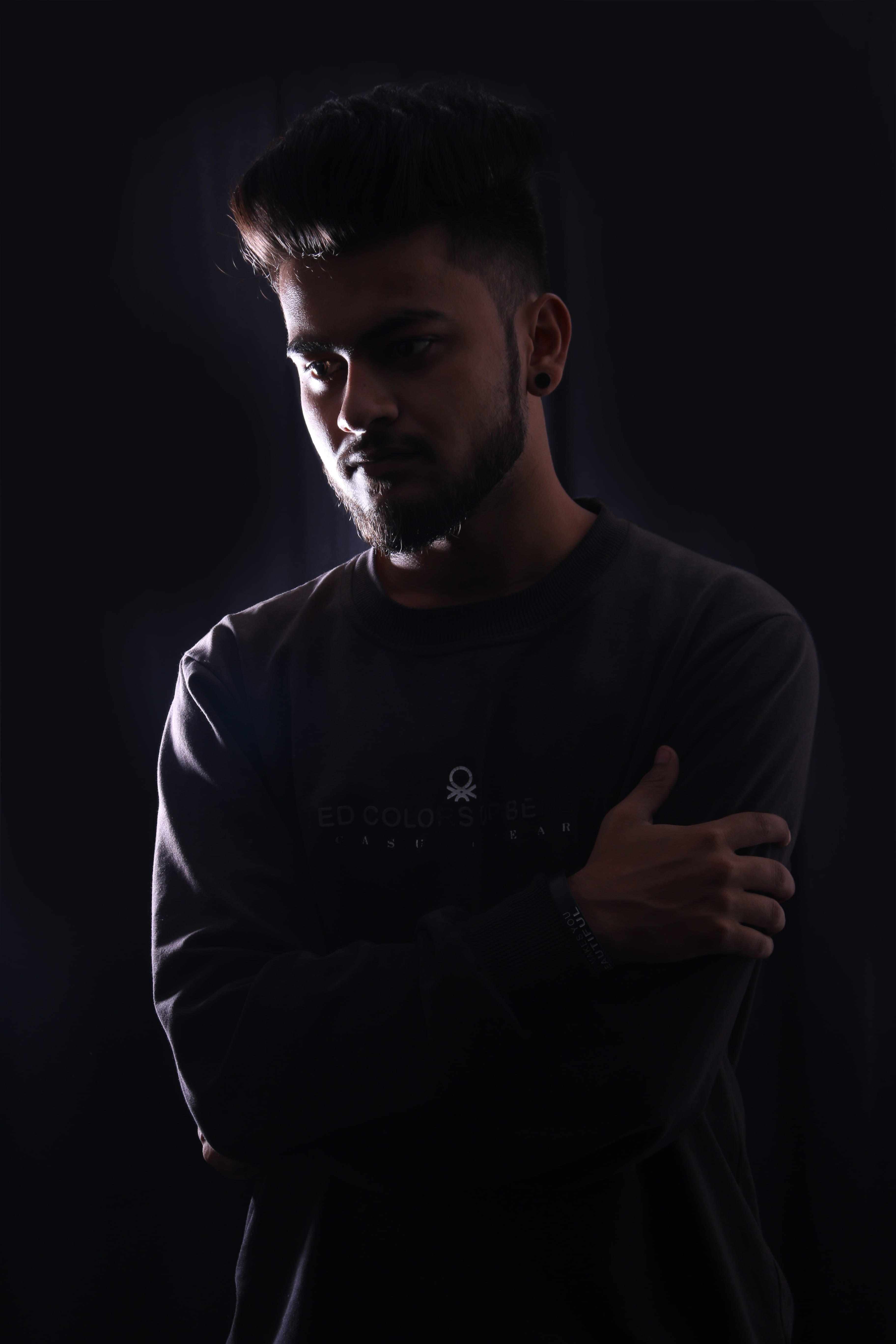 young adult, photoshoot, black background, cut out, posture, front view, looking, portrait, man, stylish, 5K, indoors, facial hair, boy, looking at camera, Phone HD Wallpaper