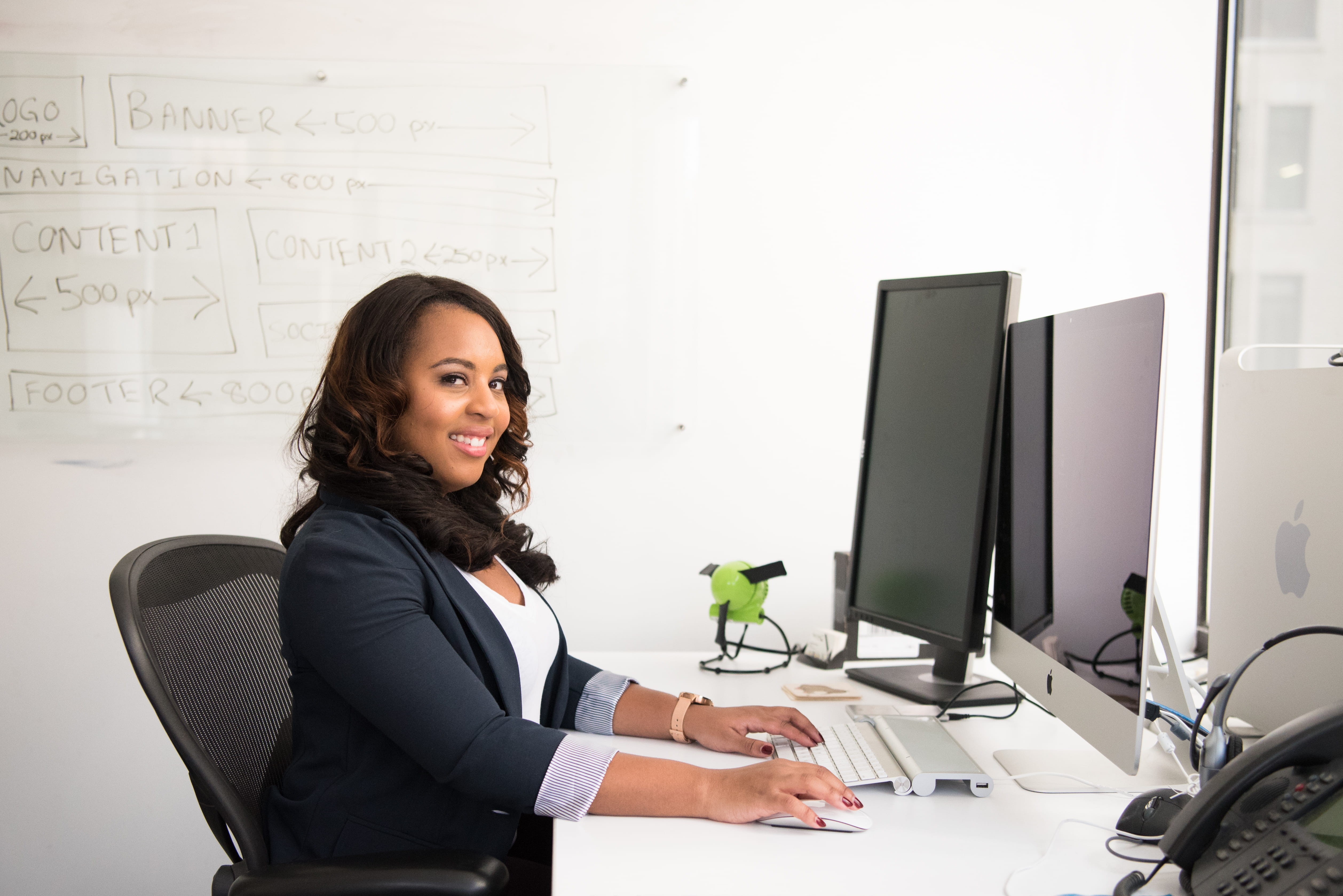sit, laptop, smile, keyboard, woman, armchair, working, room, smiling, rolling, communication, silver, looking, black, looking at camera, using computer, HD Wallpaper