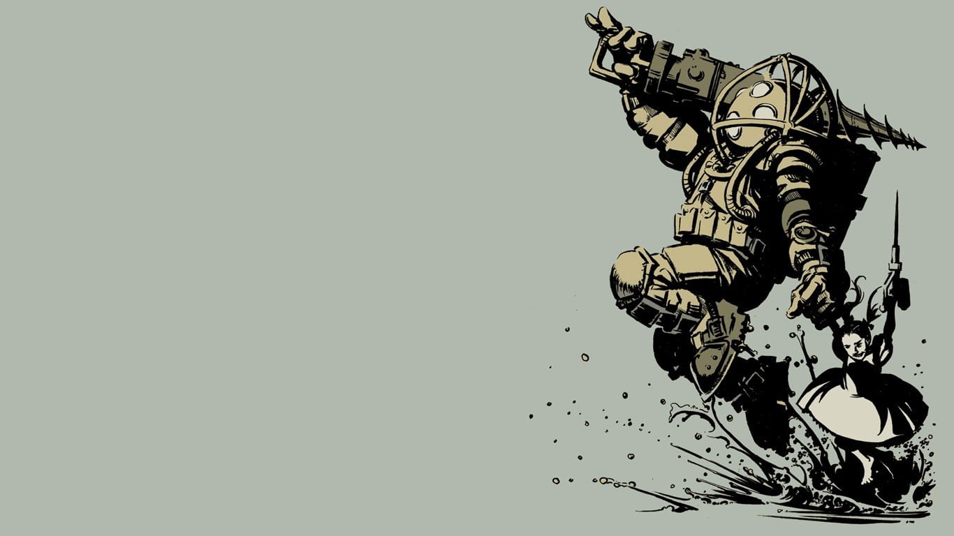Big Daddy, human representation, astronaut, close-up, tool, studio shot, architecture, sky, carrying, nature, video games, BioShock, representation, copy space, HD Wallpaper