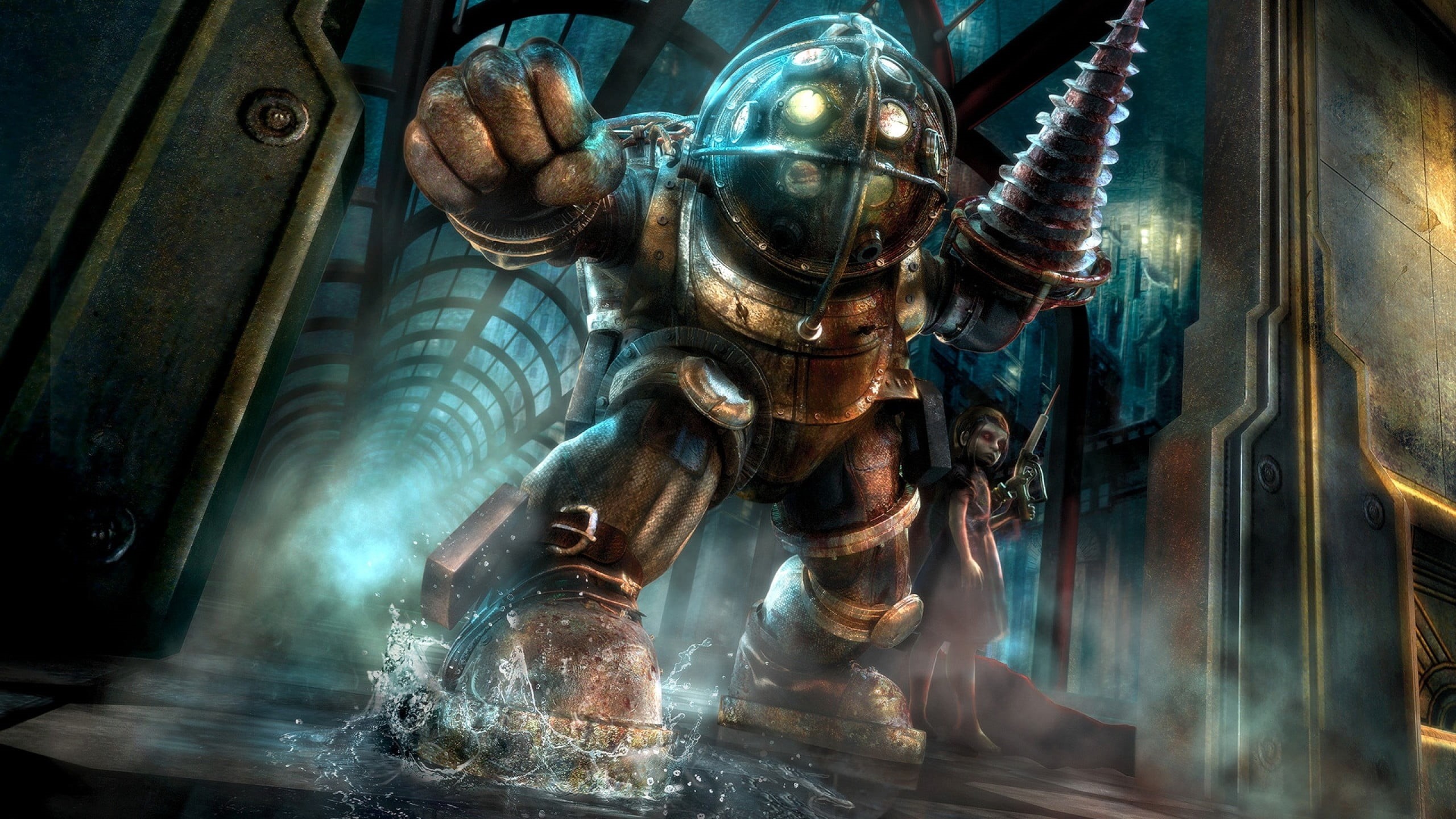 machinery, bioshock, macro, equipment, pipe - tube, weapon, built structure, day, power, metal, big daddy, robot, industry, color Image, indoors, armed Forces, HD Wallpaper