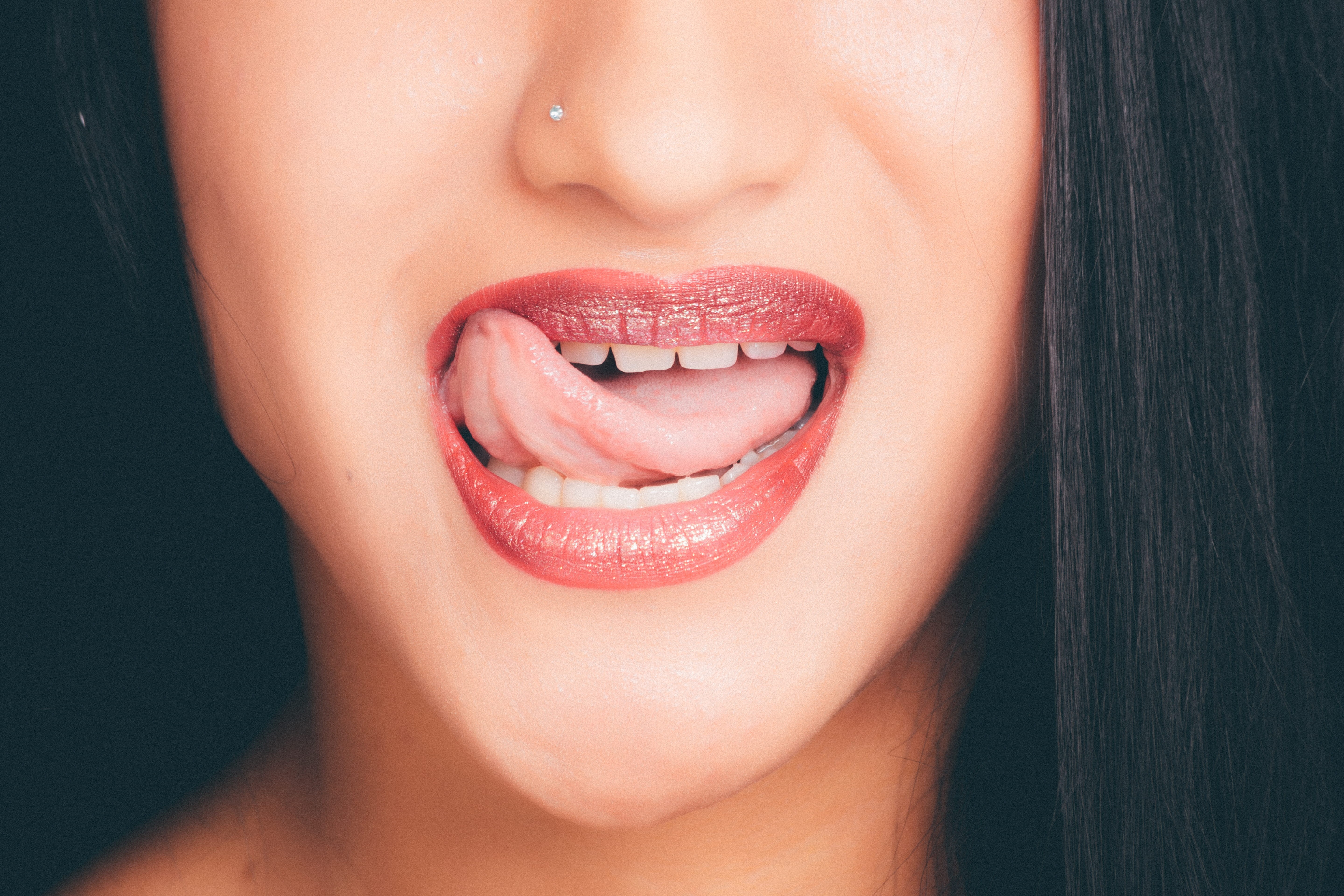 smiling, make-up, studio shot, 5K, close-up, mouth open, human mouth, one person, human lips, woman, adult, girl, human face, photoshoot, beautiful woman, HD Wallpaper