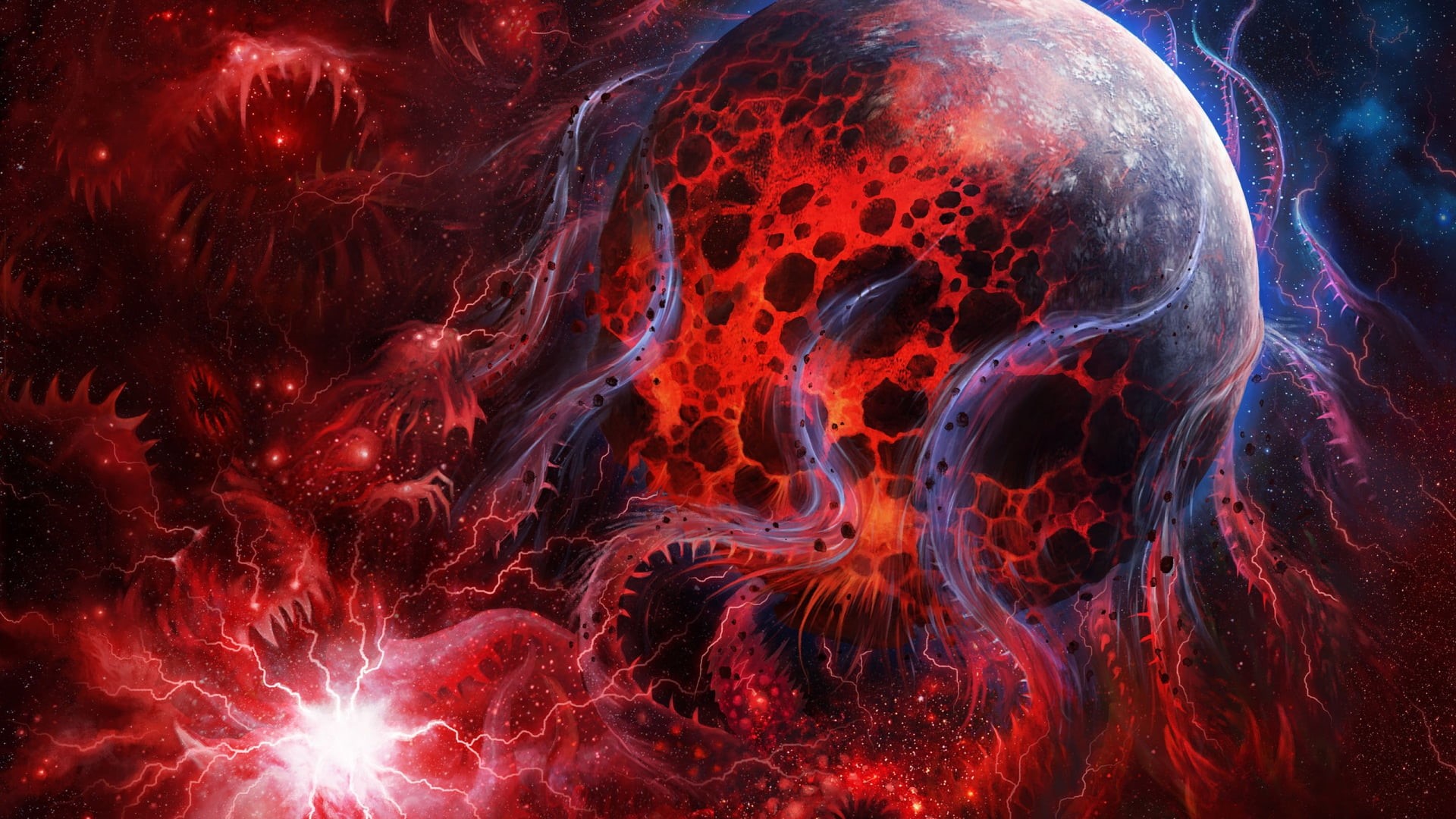 shiny, full frame, 1080P, modern, graphics, abstract, motion, fractal, fantasy, futuristic, volcano, beauty in nature, power in nature, generated, HD Wallpaper