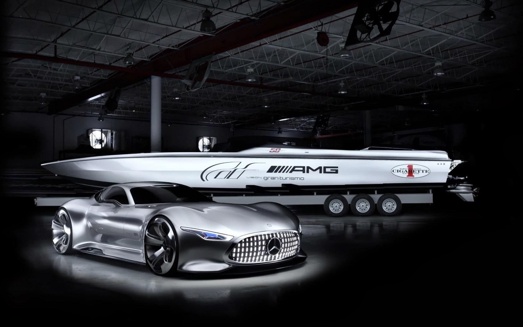 benz, amg, vision, concept, mercedes, car, 720P, mercedes-benz, hangar, HD Wallpaper
