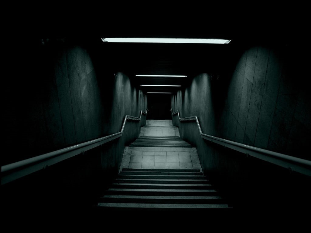 illuminated, empty, gray, absence, light, underpass, stairs, public transportation, staircase, steps and staircases, frame, no people, indoors, transportation, HD Wallpaper