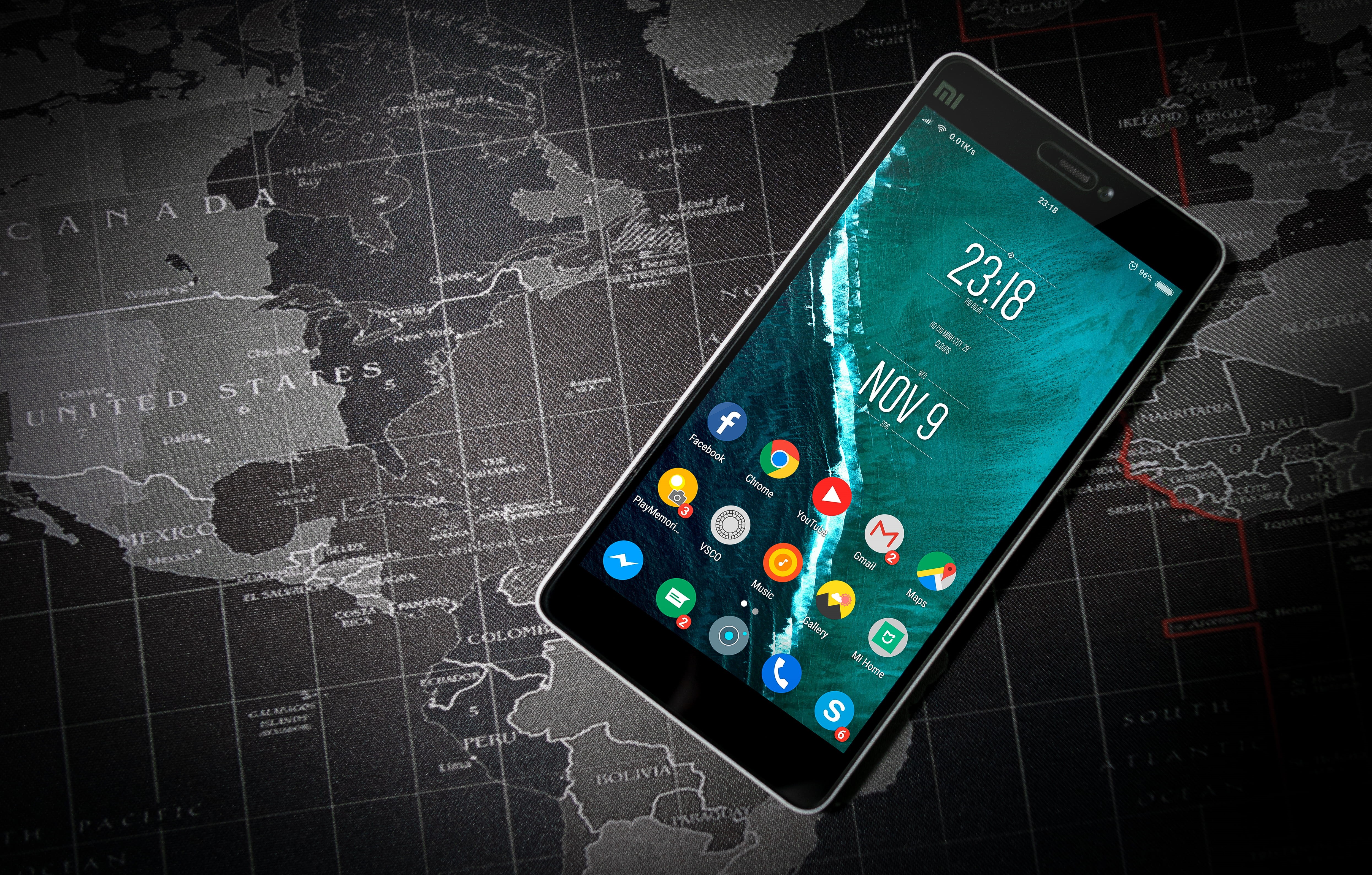 high angle view, time, android, no people, data, display, world map, xiaomi, digital, 4K, date, screen, close-up, world, map, smartphone, number, western script, HD Wallpaper
