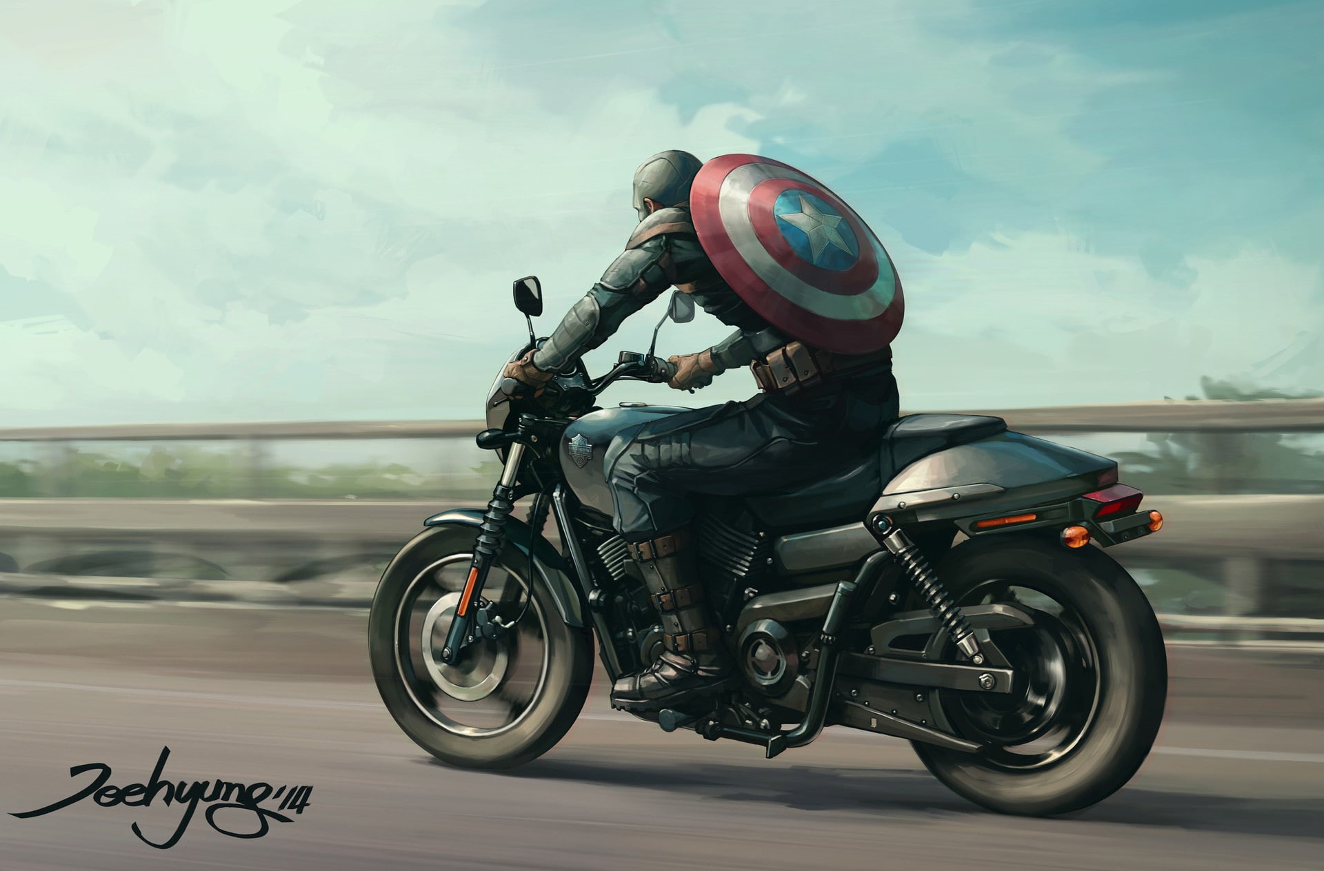 day, 1080P, land vehicle, outdoors, Lee Jeehyung, mode of transportation, bicycle, headwear, travel, digital art, artwork, transportation, nature, real people, HD Wallpaper