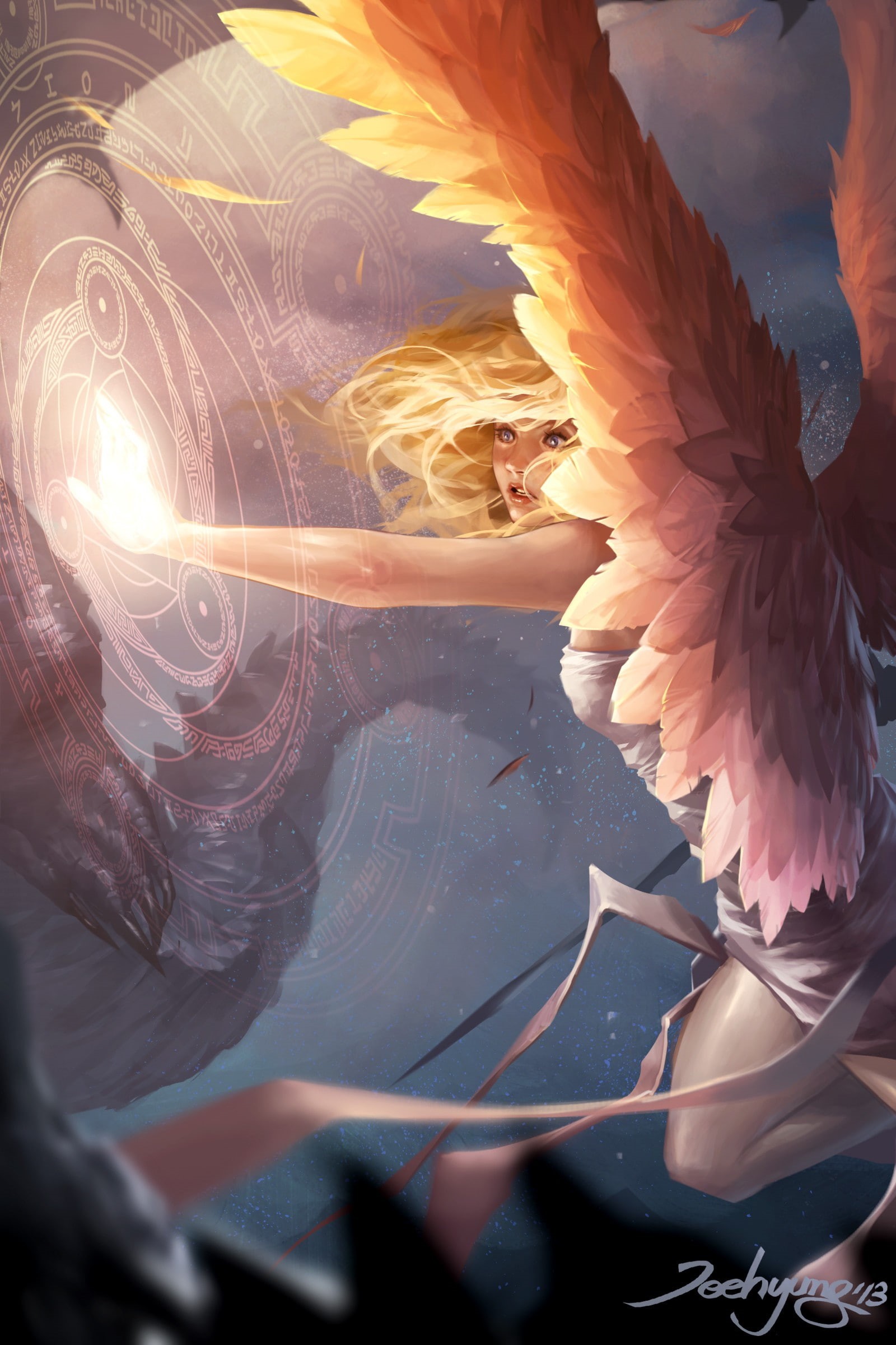 1080P, fantasy art, angel, Lee Jeehyung, Phone HD Wallpaper