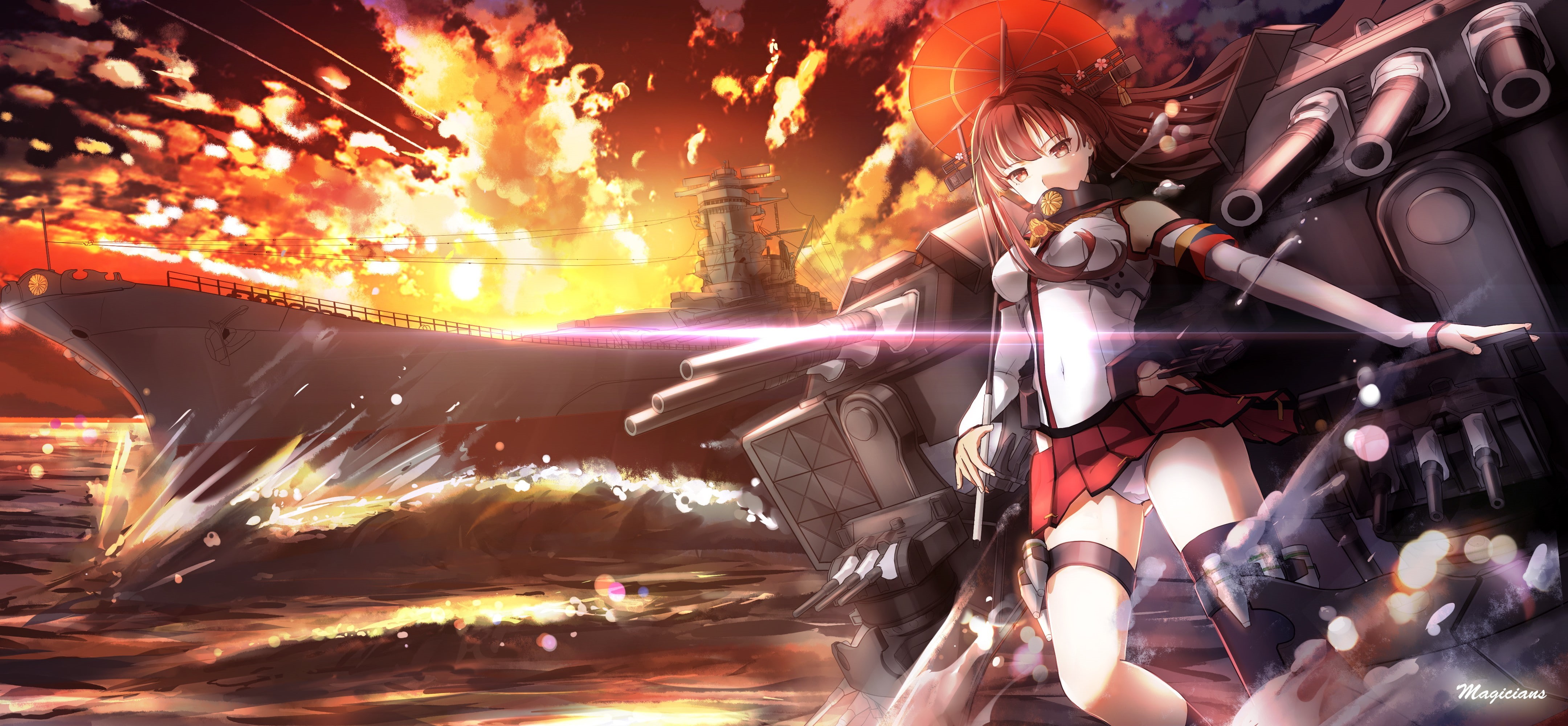 adult, 4K, men, holding, outdoors, destruction, digital composite, city, architecture, sky, fire, human body part, one person, technology, Yamato (KanColle), HD Wallpaper