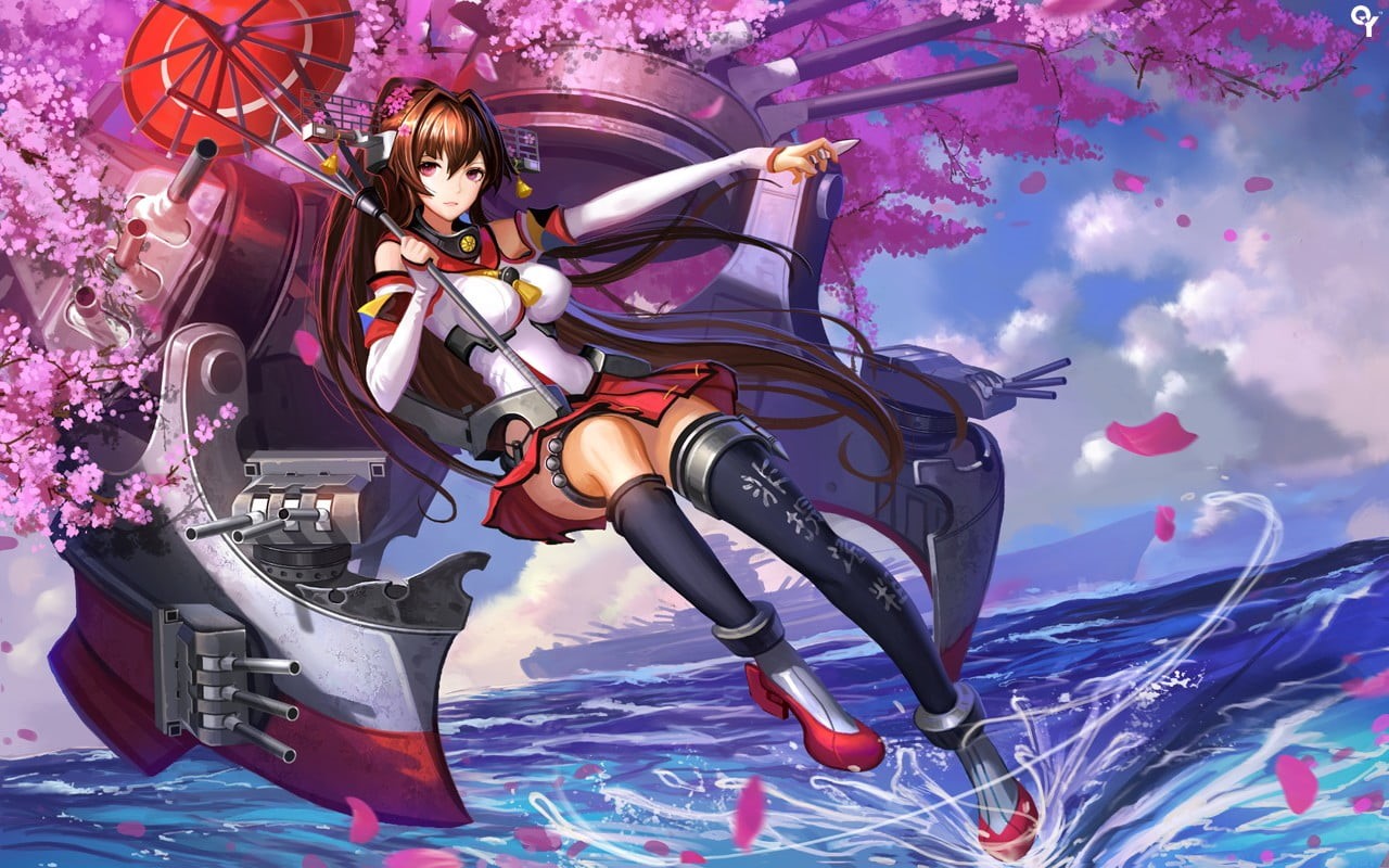 cloud - sky, women, enjoyment, Yamato (KanColle), happiness, anime girls, emotion, motion, young women, sky, one person, amusement park, full length, young adult, HD Wallpaper