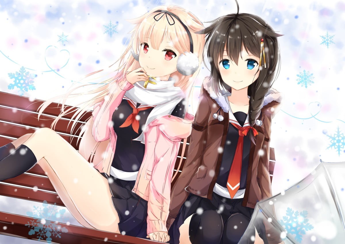 holiday - event, creativity, female, Yuudachi (KanColle), Shigure (KanColle), toy, Kantai Collection, 480P, snow, event, indoors, close-up, front view, HD Wallpaper