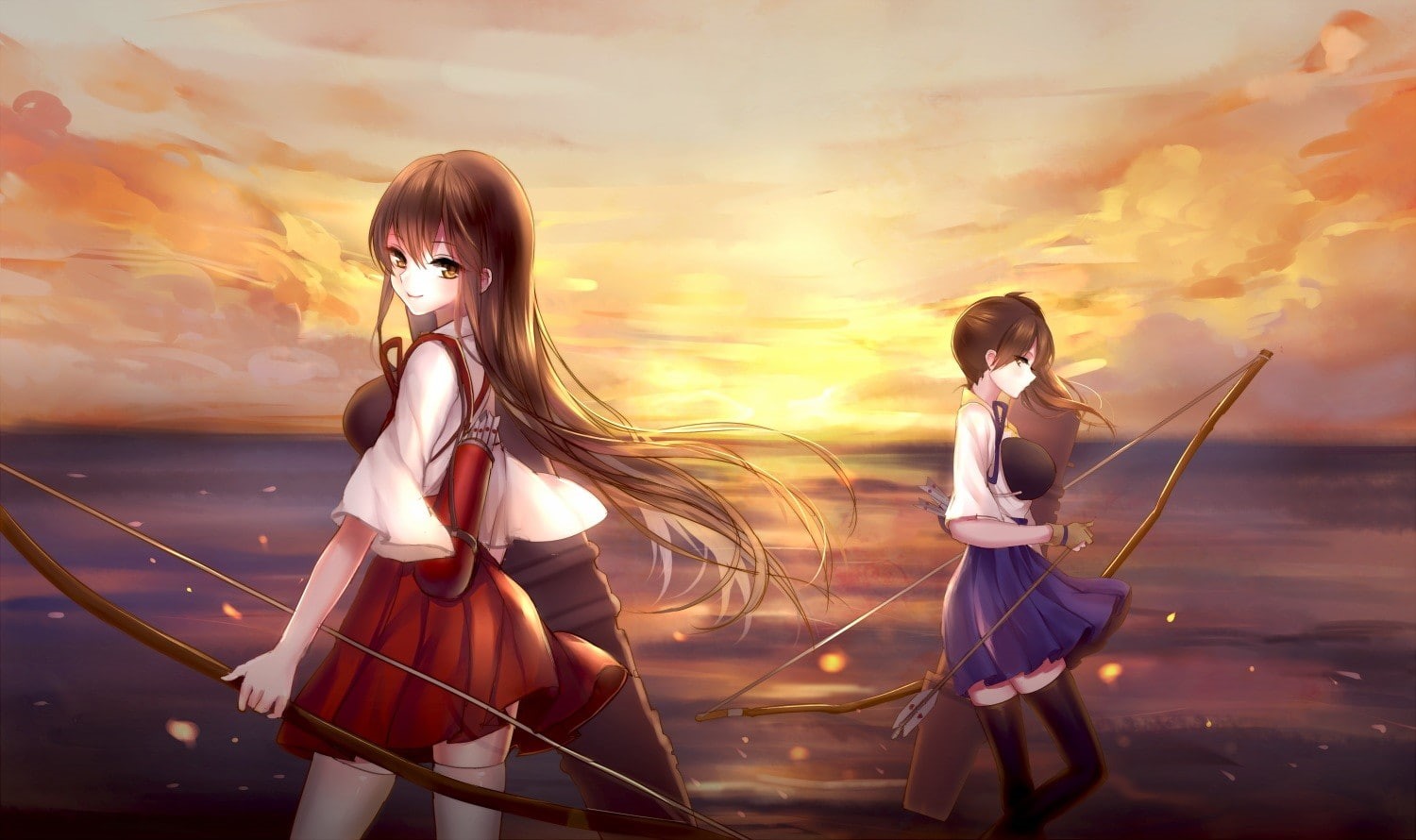 Kaga (KanColle), anime, Akagi (KanColle), Kantai Collection, anime girls, 720P, HD Wallpaper