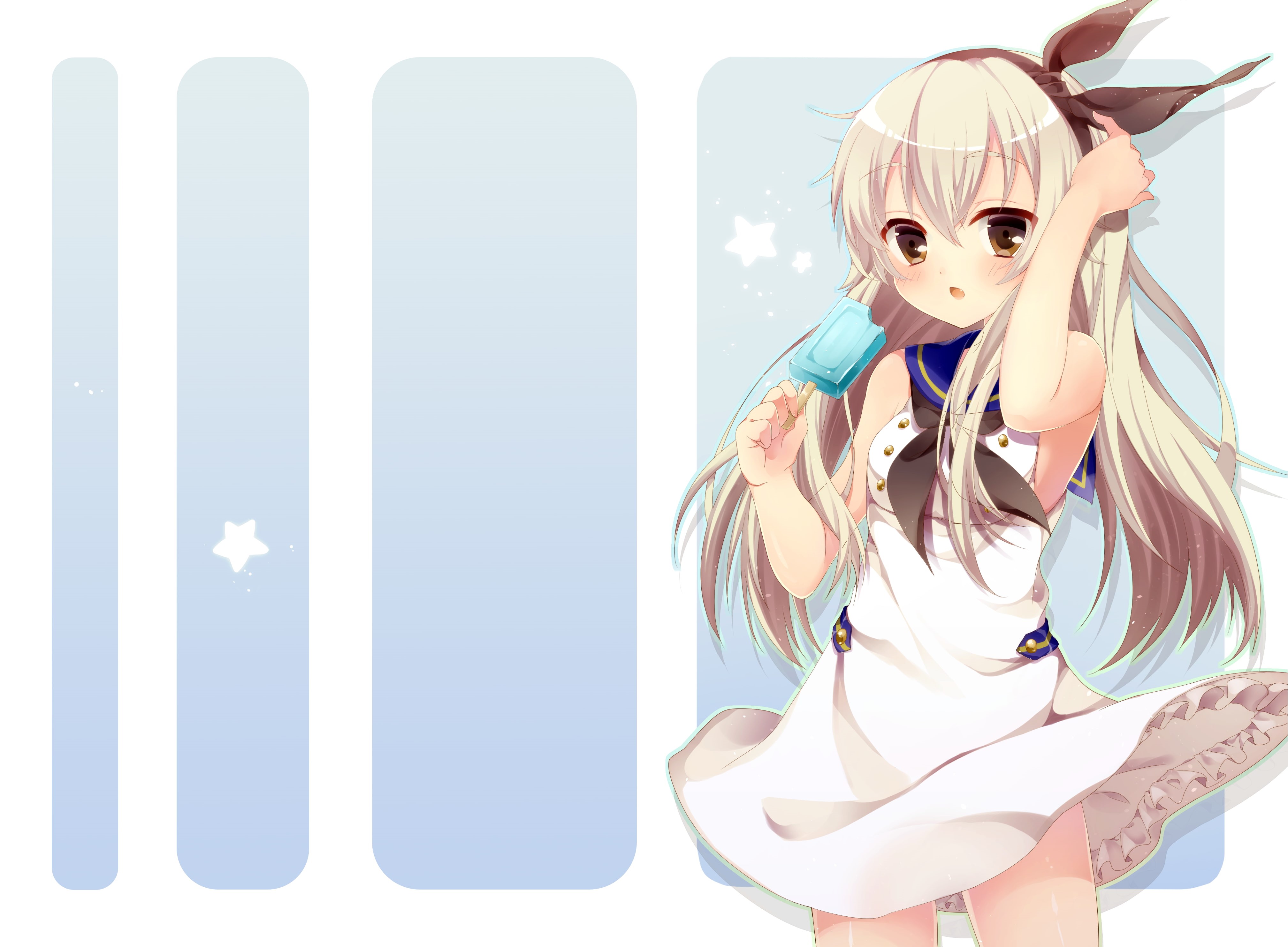 long hair, 4K, Shimakaze (Kancolle), blushing, ice cream, blonde, anime girls, Kantai Collection, HD Wallpaper