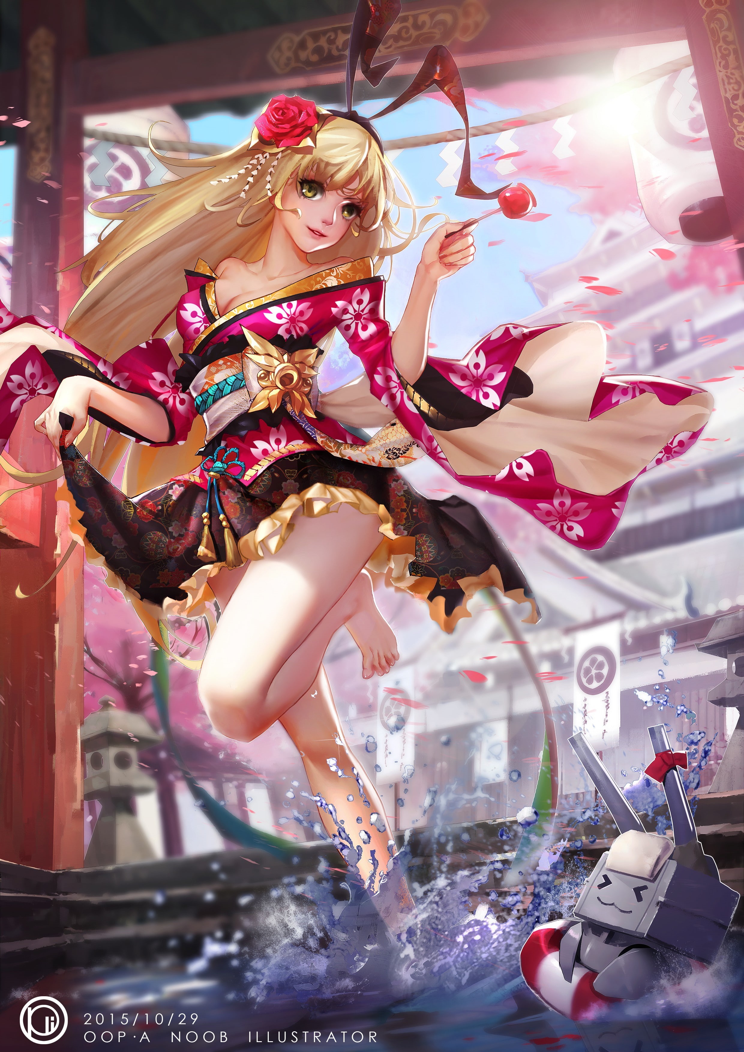 anime girls, Rensouhou-chan, wet, Shimakaze (Kancolle), open shirt, Kantai Collection, 2K, cleavage, anime, kimono, lolita fashion, Phone HD Wallpaper