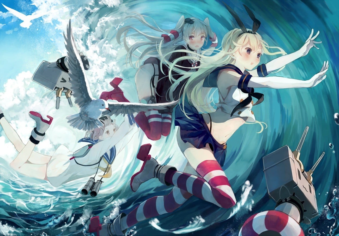 Amatsukaze (Kancolle), sea, real people, pool, animals in the wild, swimming pool, full length, anime, marine, animal wildlife, nature, water, undersea, HD Wallpaper
