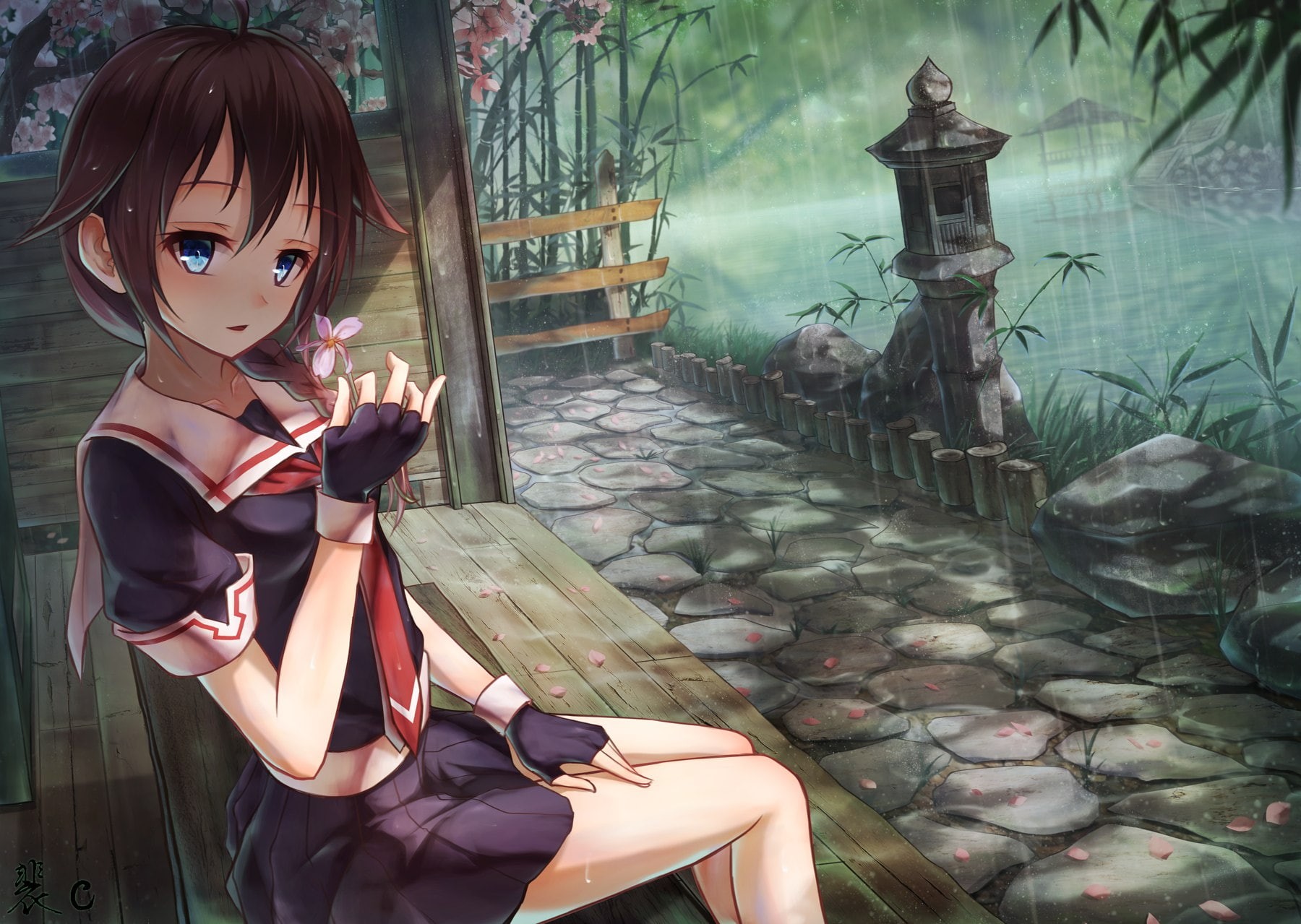 women, representation, anime girls, real people, child, portrait, front view, holding, standing, architecture, one person, 720P, childhood, Shigure (KanColle), HD Wallpaper