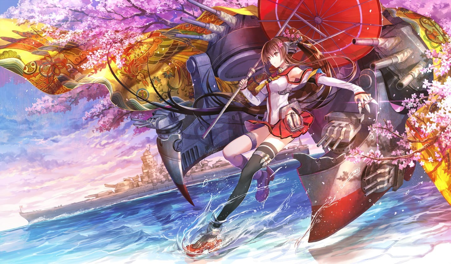 ponytail, fun, aquatic sport, adventure, sea, Kantai Collection, leisure activity, Yamato (KanColle), men, nature, lifestyles, swimming pool, full length, HD Wallpaper