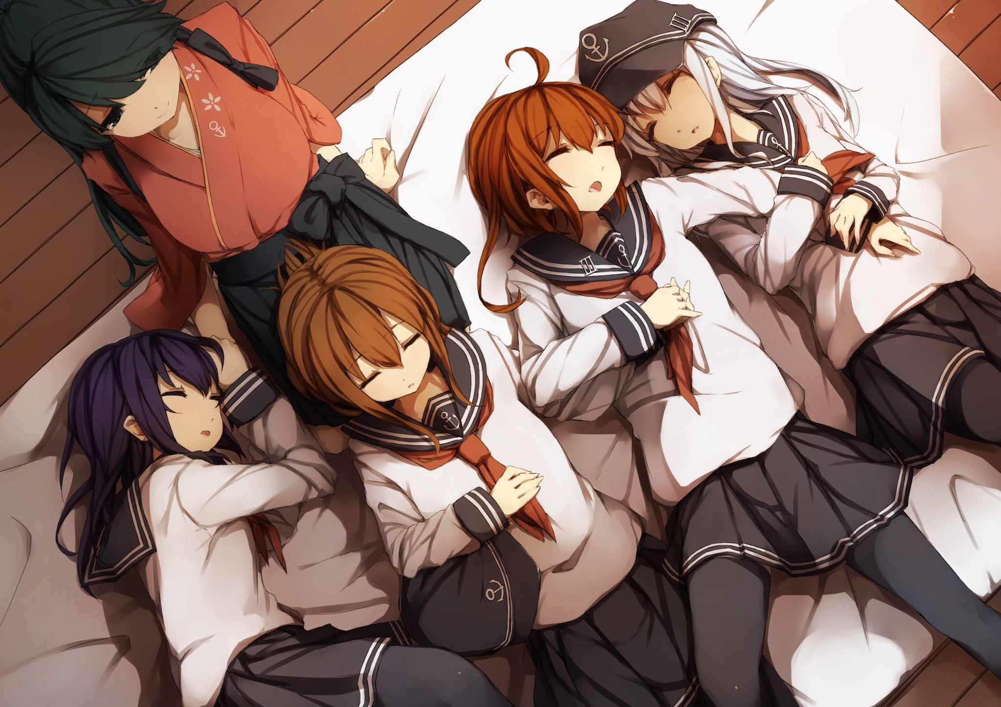 schoolgirl, art and craft, anime, indoors, sunlight, lifestyles, high angle view, Kantai Collection, representation, Hibiki (KanColle), day, craft, Akatsuki (KanColle), HD Wallpaper