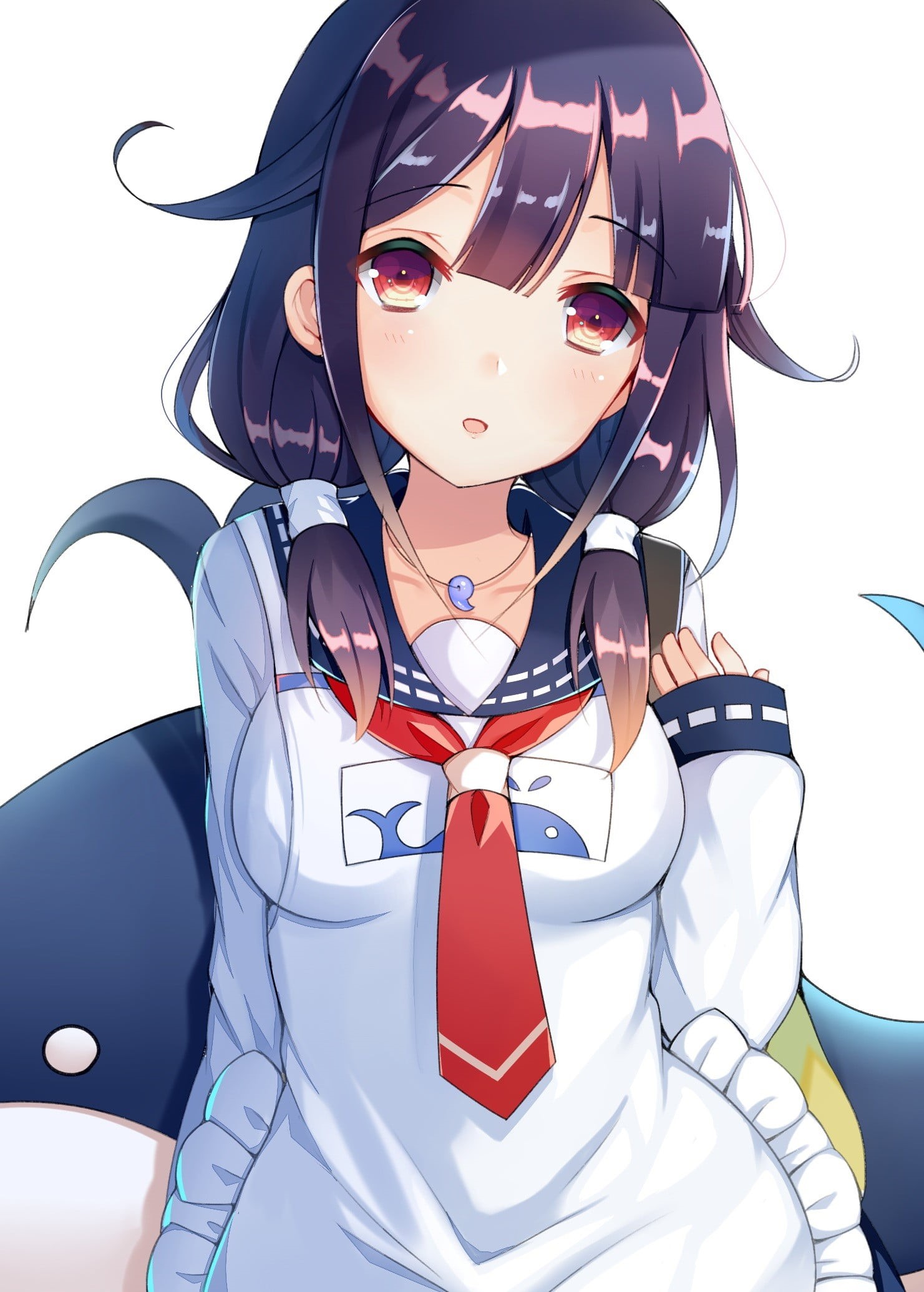 red eyes, women, beauty, listening, long hair, headphones, blue, fashion, teardrop, glasses, anime, white, Kantai Collection, female, Taigei (KanColle), Phone HD Wallpaper