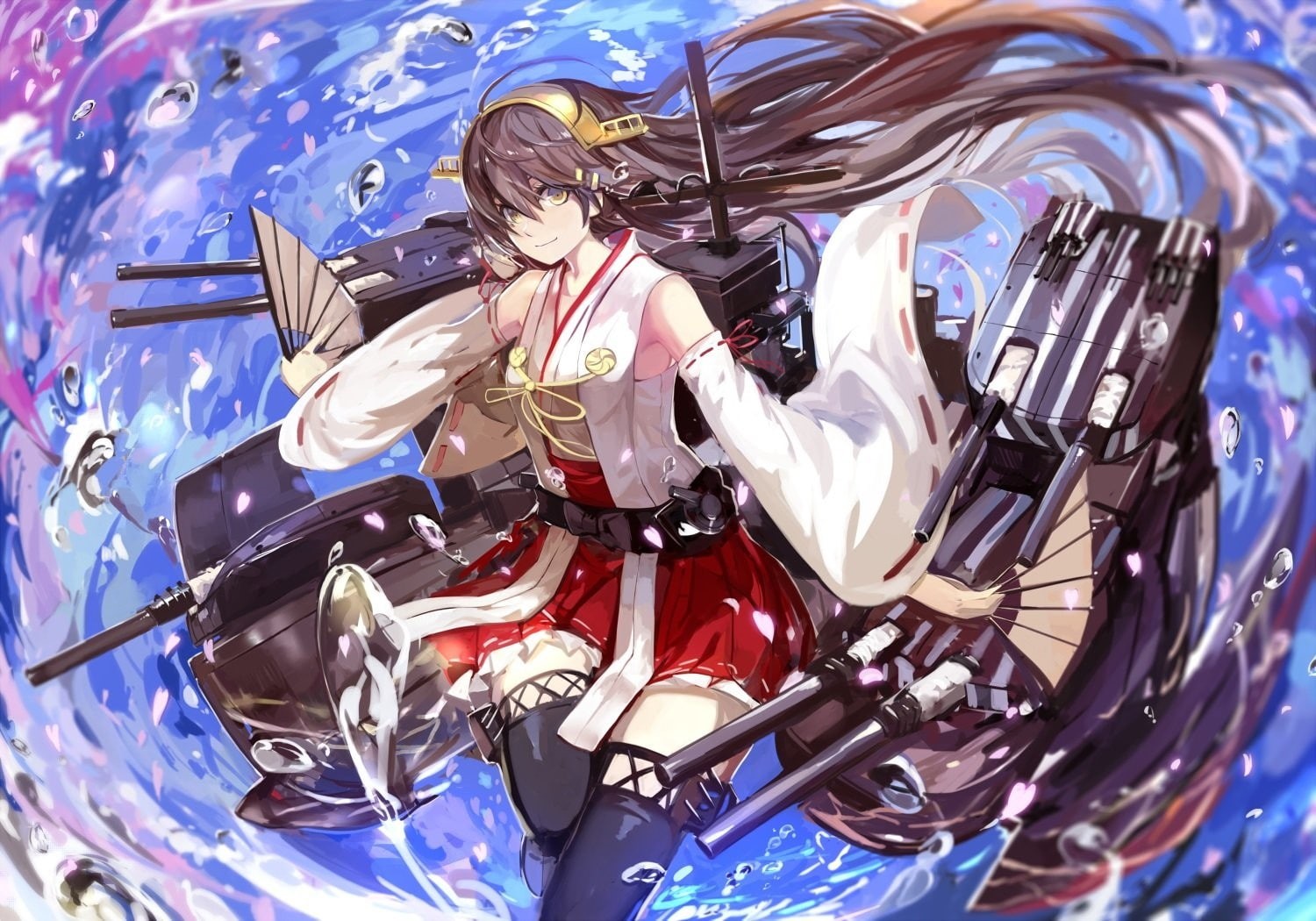 backgrounds, Haruna (KanColle), chrome, Kantai Collection, outdoors, full frame, mode of transportation, still life, miko, transportation, no people, high angle view, HD Wallpaper