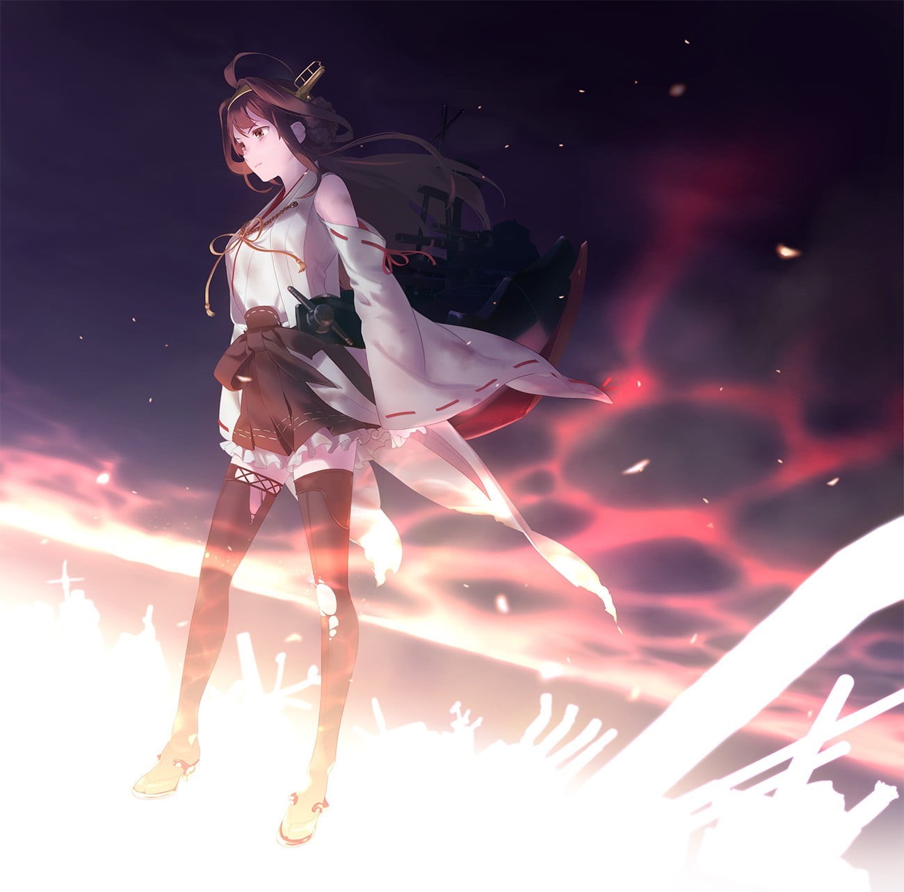 dancing, nature, young adult, digital composite, night, beauty, full length, 720P, Kongou (KanColle), illuminated, one person, motion, sky, hairstyle, HD Wallpaper