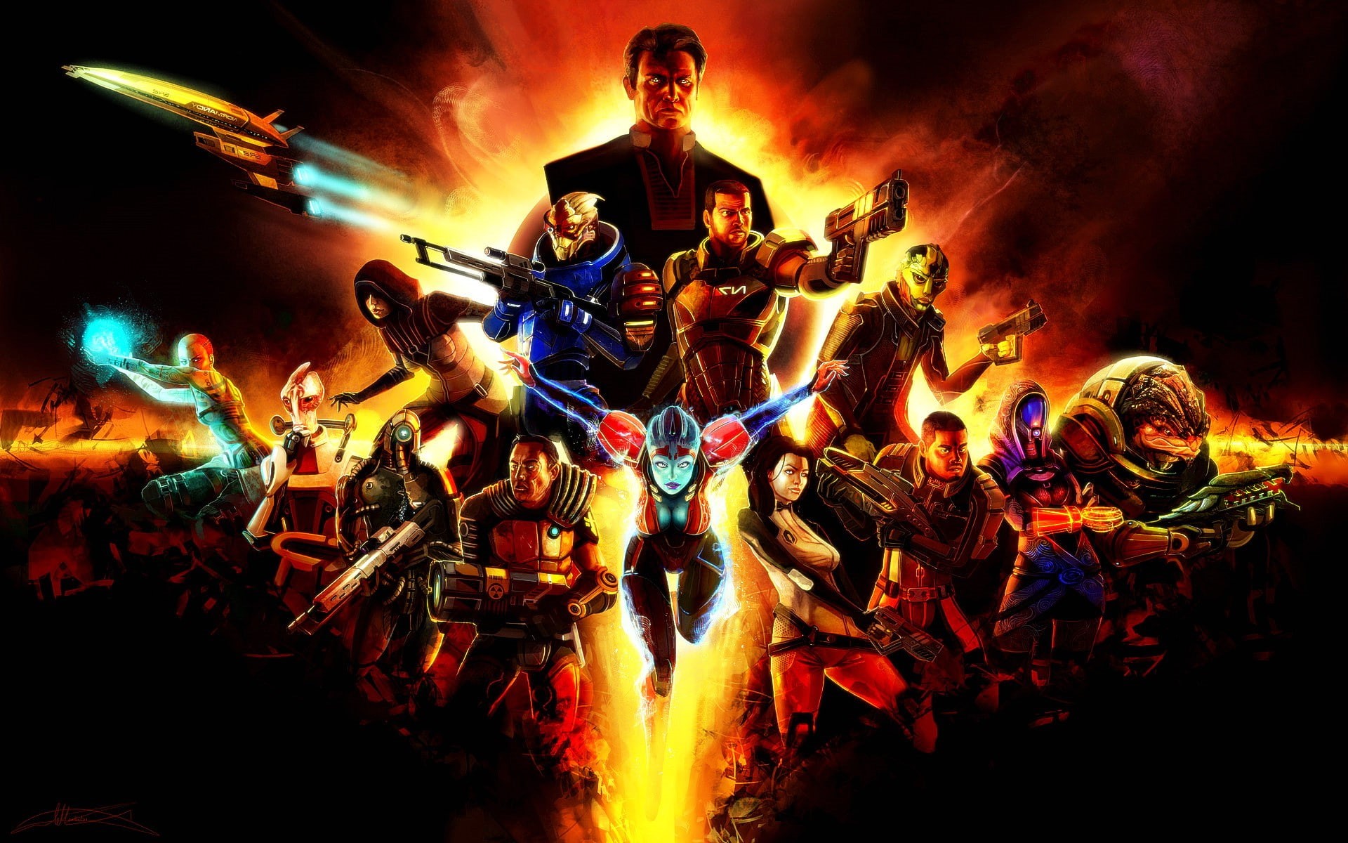 Bioware, illuminated, fire, celebration, togetherness, video games, flame, motion, burning, event, pop music, indoors, heat - temperature, crowd, stage, HD Wallpaper