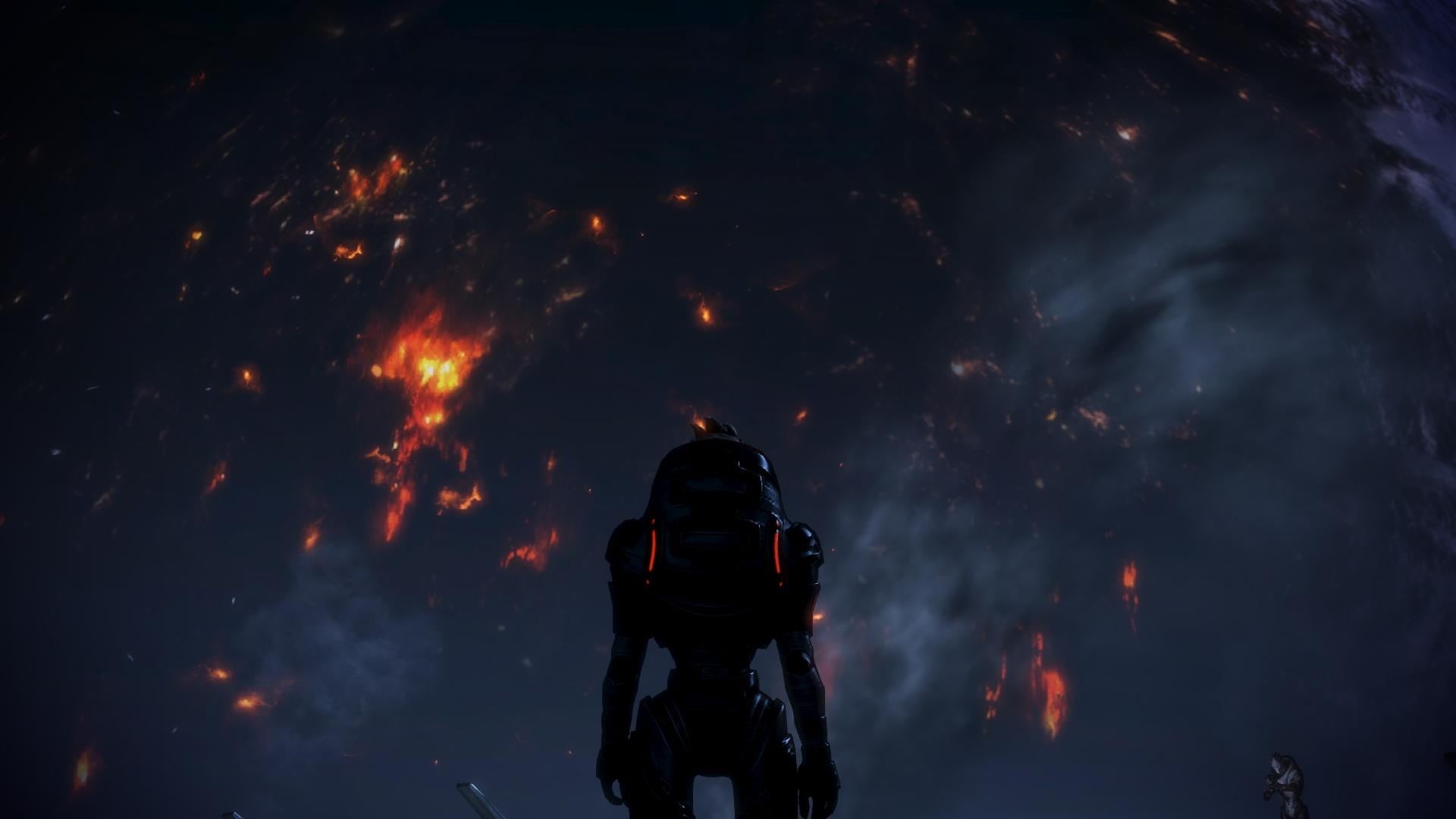 rear view, fire, standing, Mass Effect, firework, adventure, people, burning, real people, warrior, accidents and disasters, illuminated, sign, HD Wallpaper