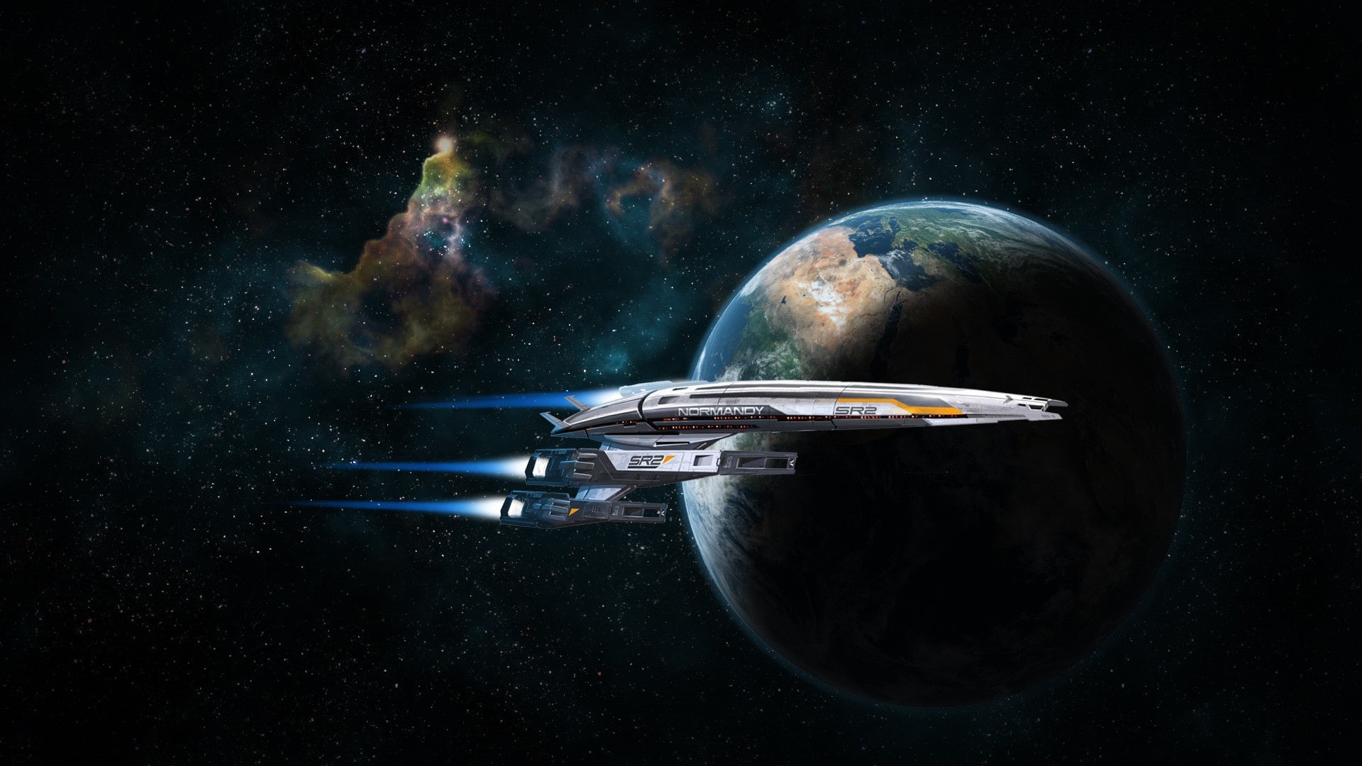 spaceship, video games, artwork, Normandy SR-2, space, 1080P, Mass Effect, Mass Effect 2, HD Wallpaper