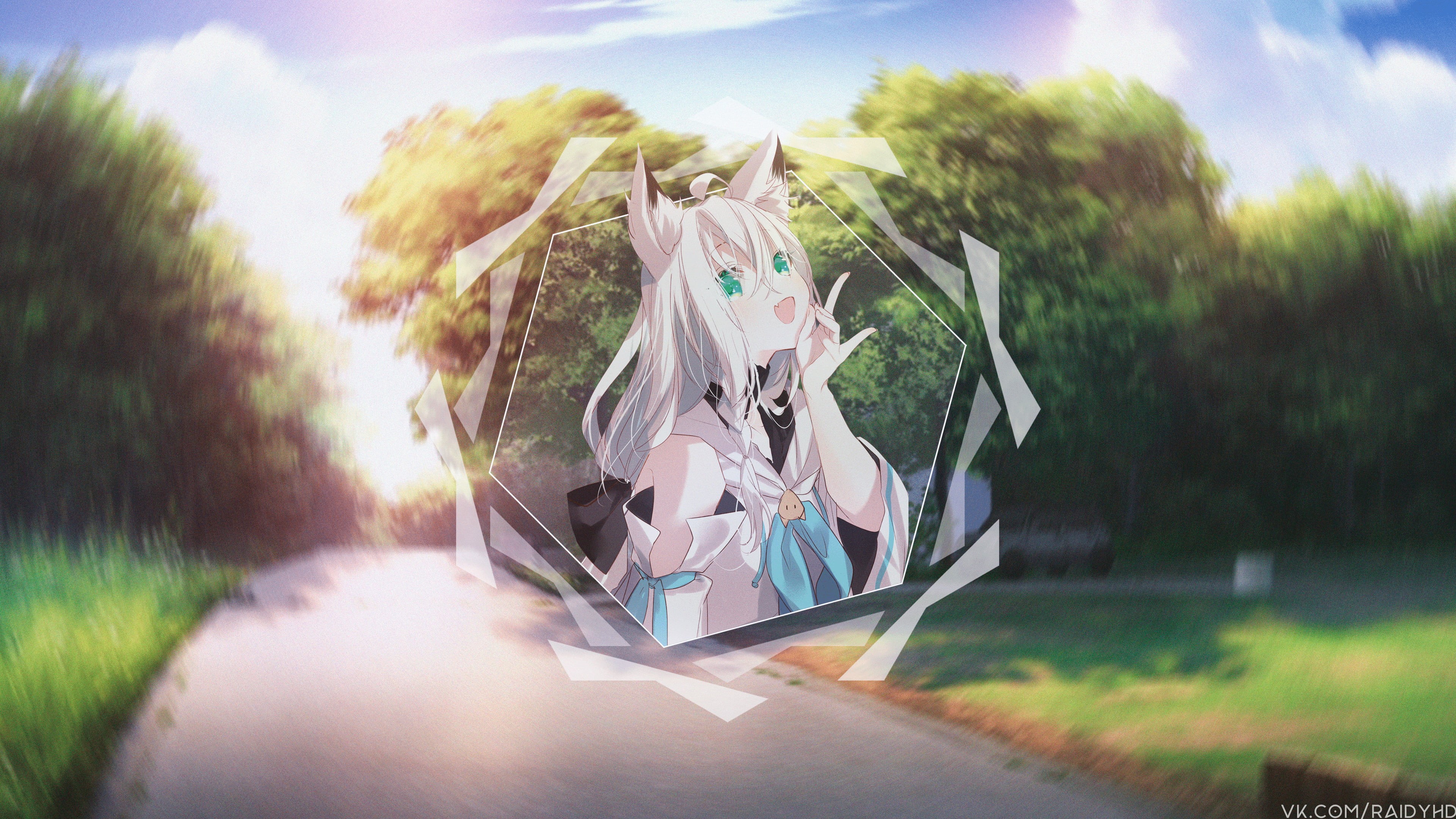 Shirakami Fubuki, 4K, picture-in-picture, anime, anime girls, HD Wallpaper