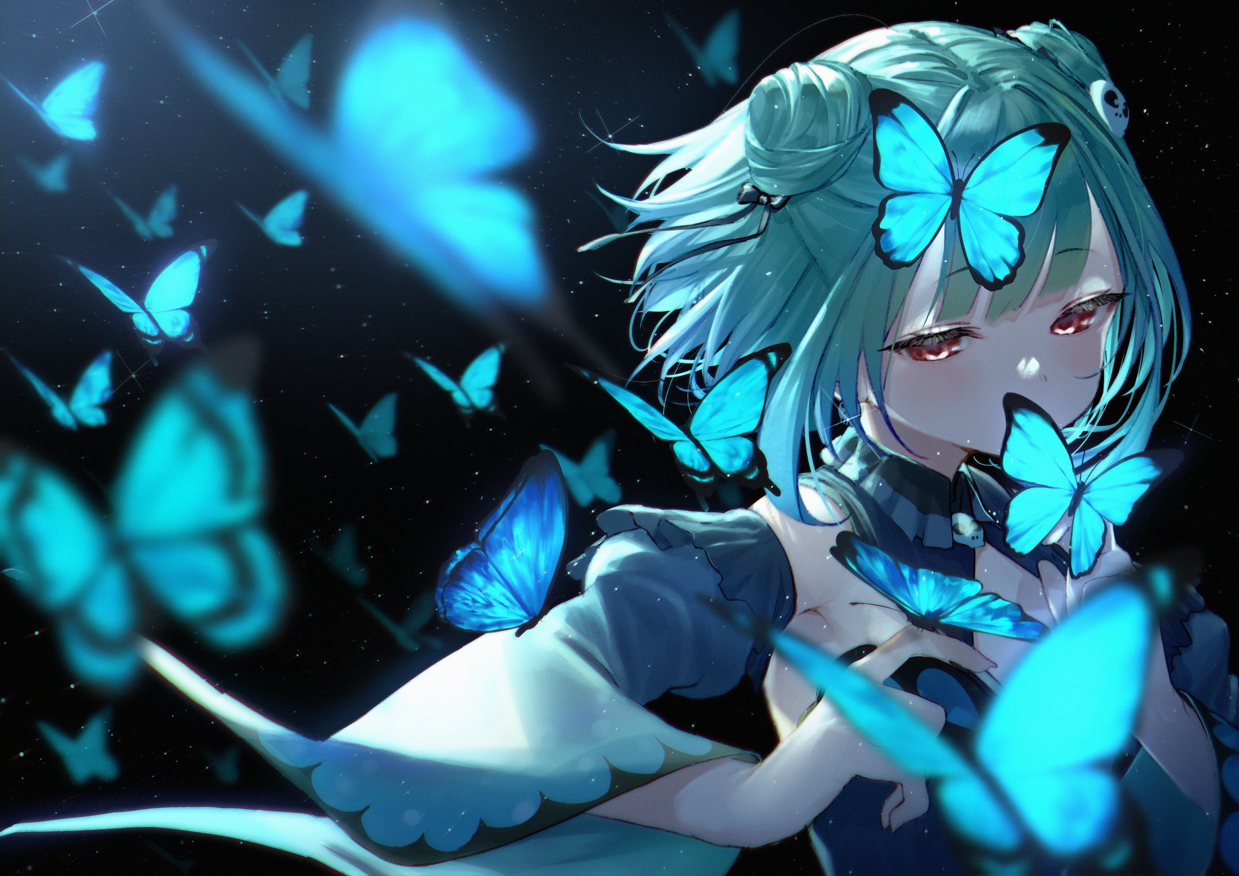 4K, anime, Virtual Youtuber, Uruha Rushia, anime girls, butterflies, HD Wallpaper