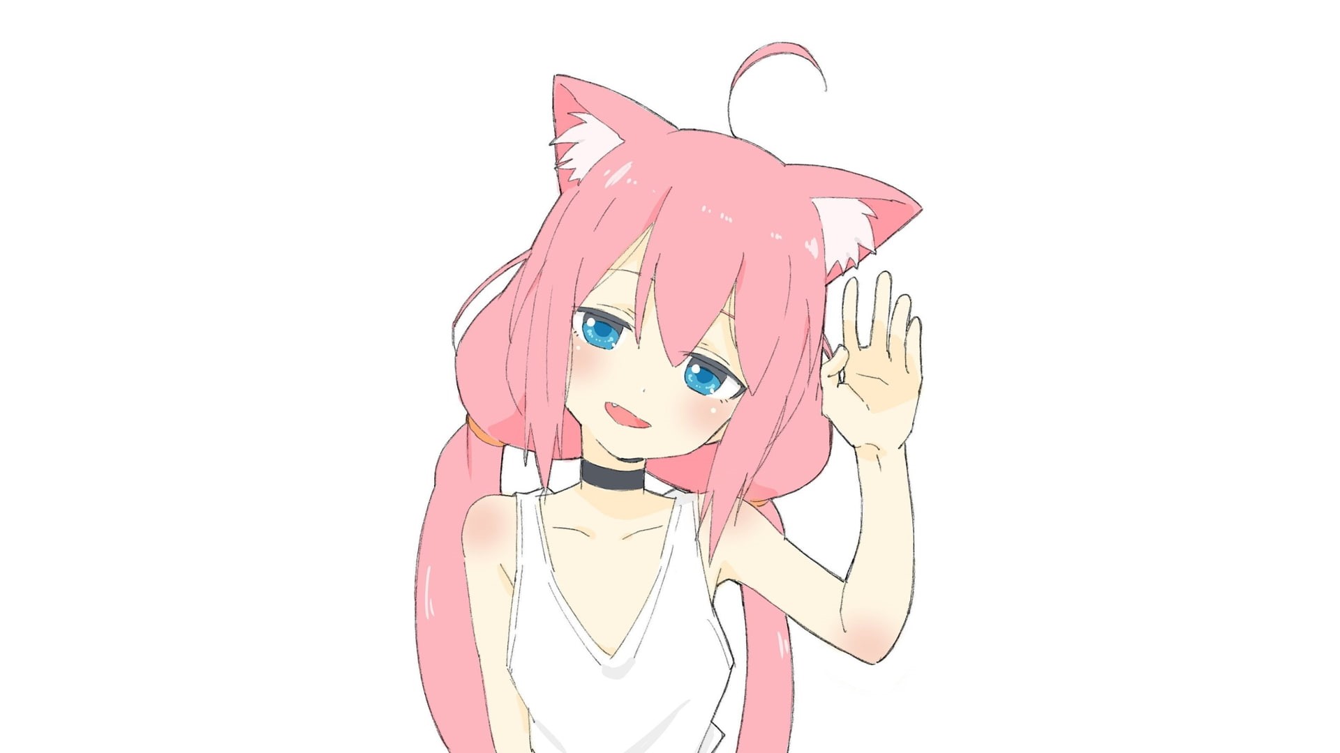 anime, simple background, Virtual Youtuber, Nekomiya Hinata (Virtual YouTuber), manga, white, pink hair, white background, 1080P, nekomimi, anime girls, HD Wallpaper