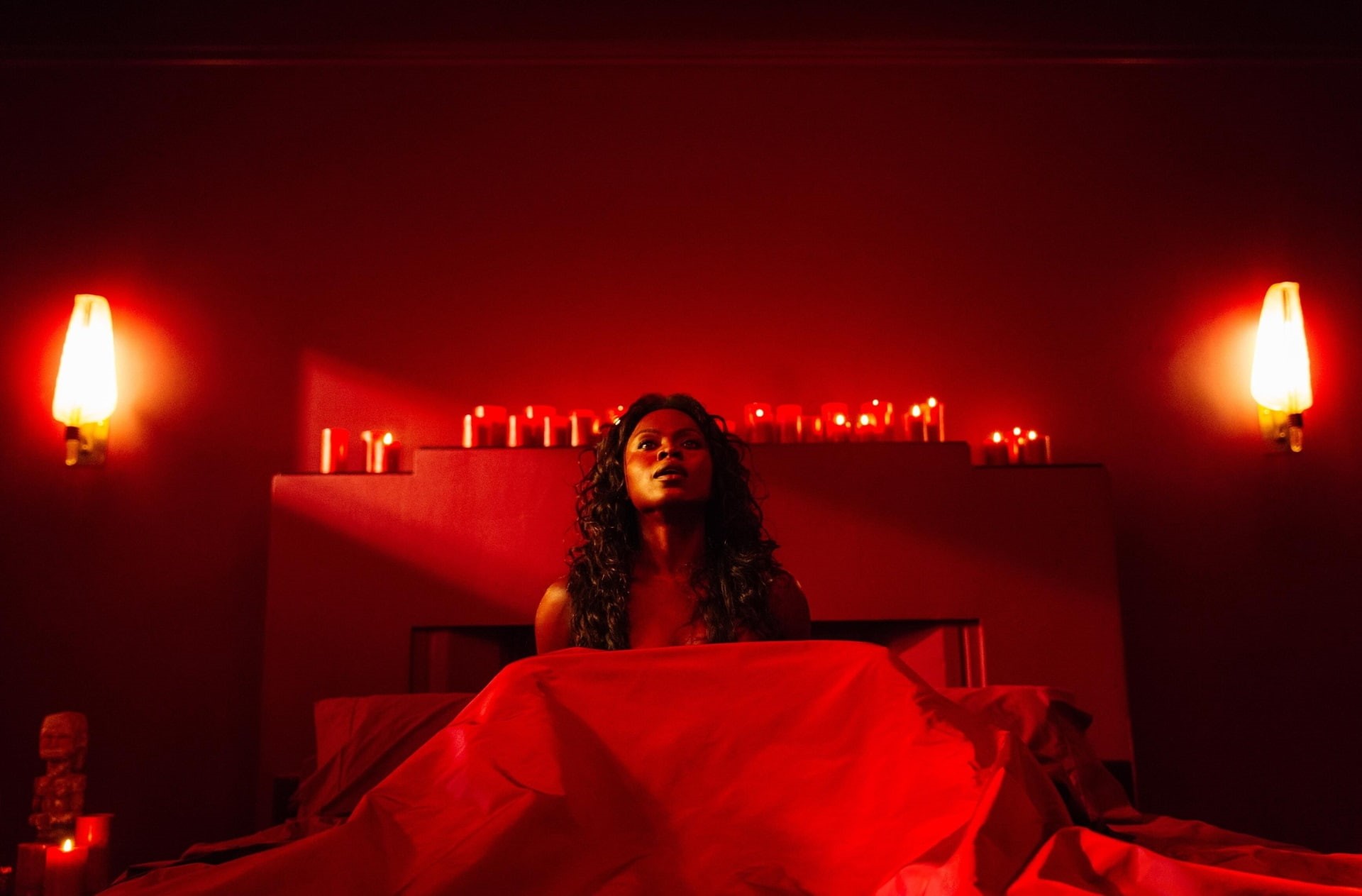 red, lighting equipment, brown hair, dress, fashion, young adult, night, american gods  for  download for pc, front view, candle, indoors, mystery, contemplation, HD Wallpaper