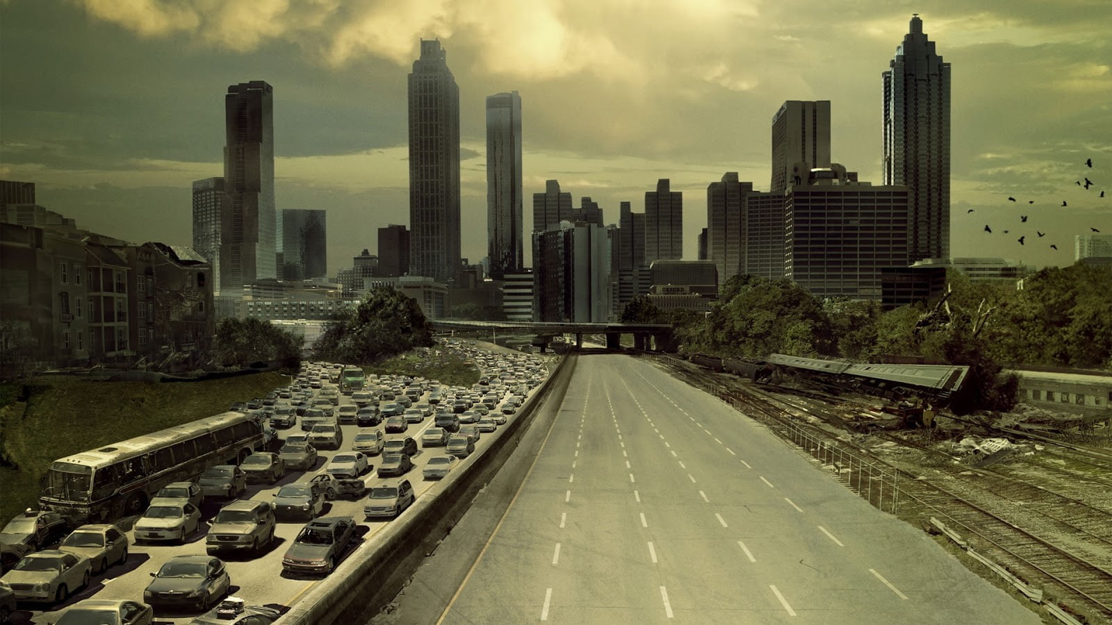 horror, the walking dead, walking, tv series, city, tv, vehicle, dark, cars, 720P, dead, series, HD Wallpaper