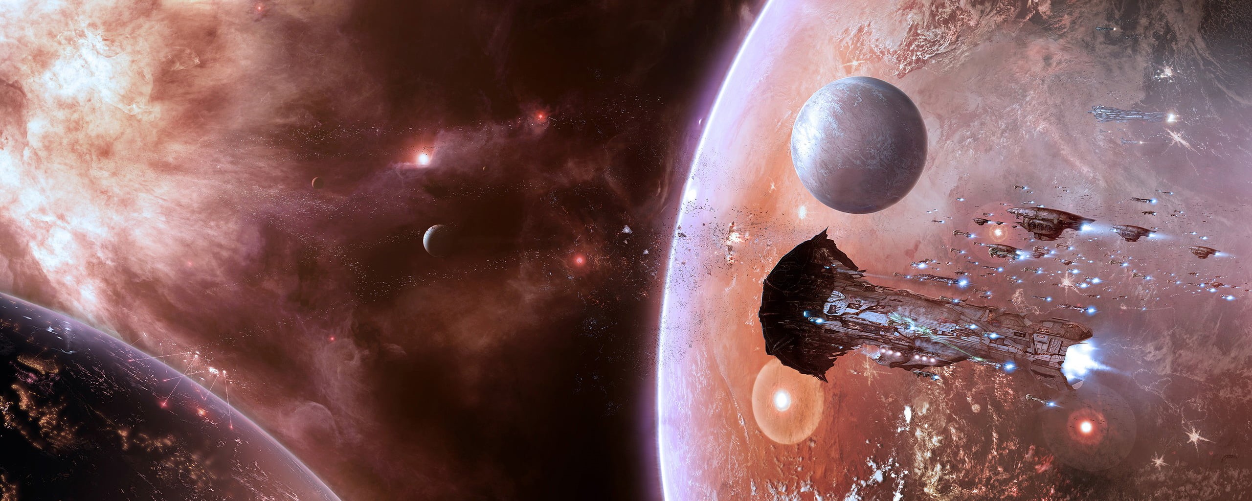 star - space, nature, 2K, space, full frame, digital composite, universe, space exploration, red, illustration, space and astronomy, purple, spaceship, HD Wallpaper