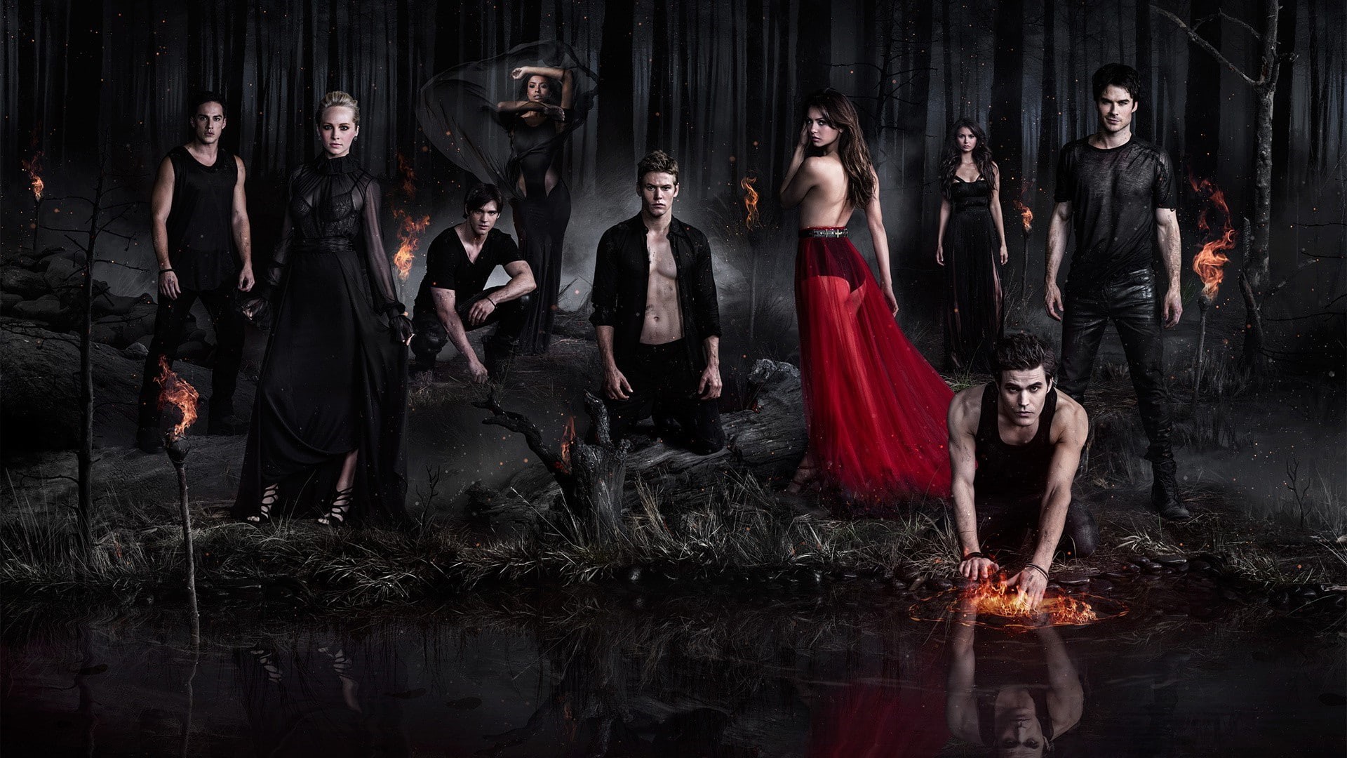 young women, group of people, the vampire diaries paul wesley ian somerhalder nina dobrev candice accola, men, indoors, aggression, arts culture and entertainment, HD Wallpaper