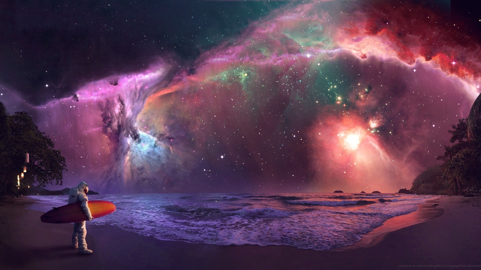 outer, space, 1080P, surfers, outer space, astronaut, stars, HD Wallpaper