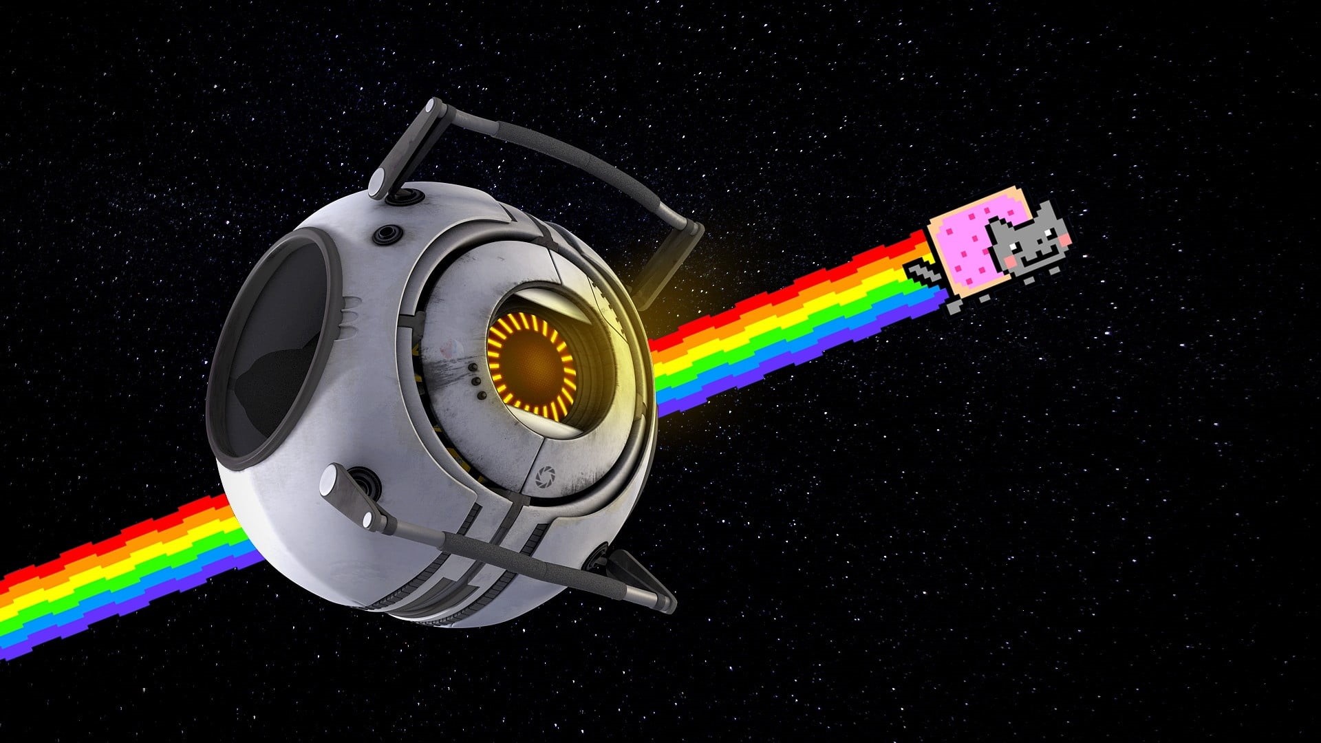 futuristic, 1080P, multi colored, studio shot, positive, black background, metal, nature, indoors, equipment, nyan, high angle view, cat, directly above, HD Wallpaper