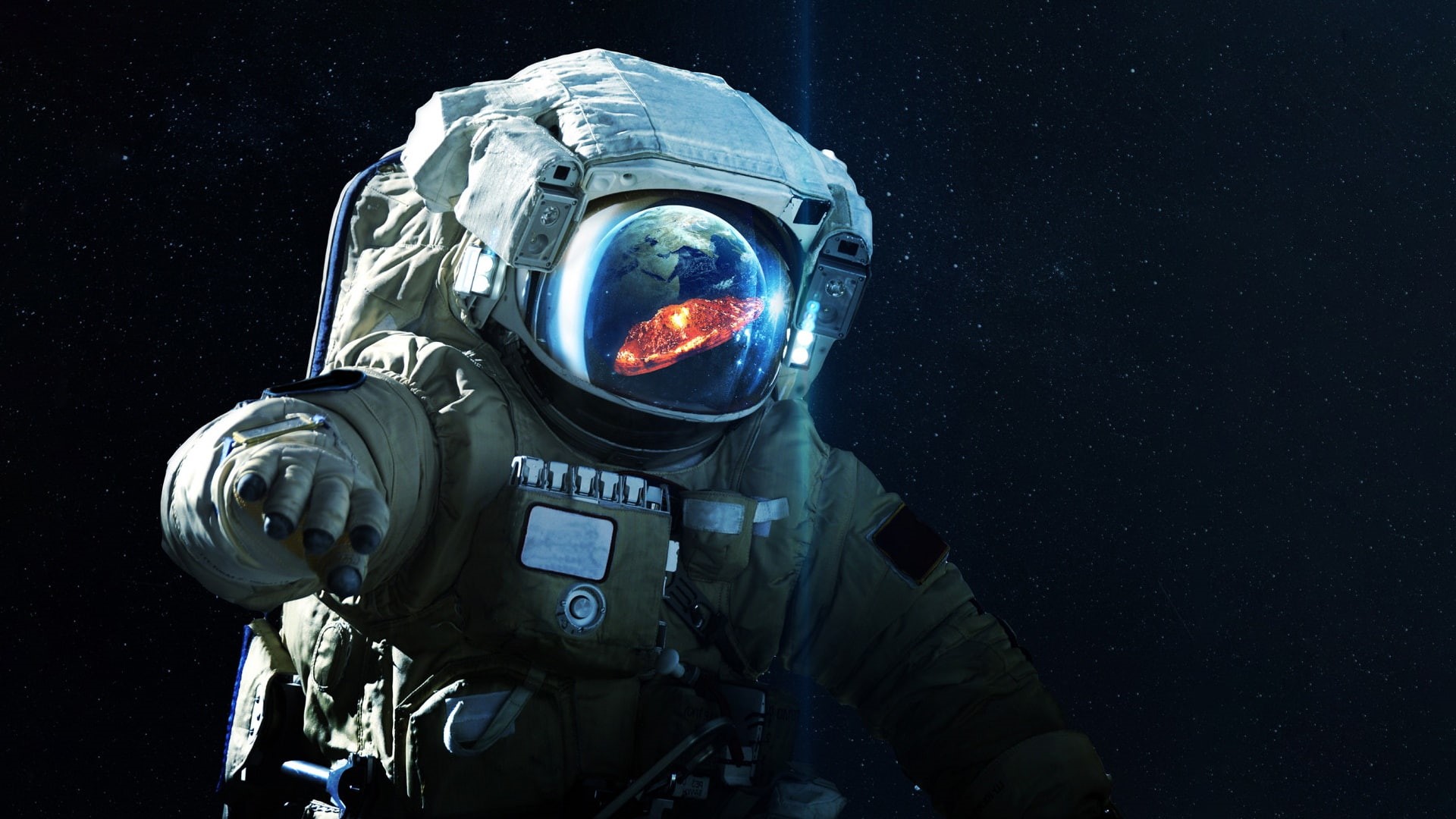 digital art, 1080P, space art, space, Vadim Sadovski, reflection, astronaut, HD Wallpaper