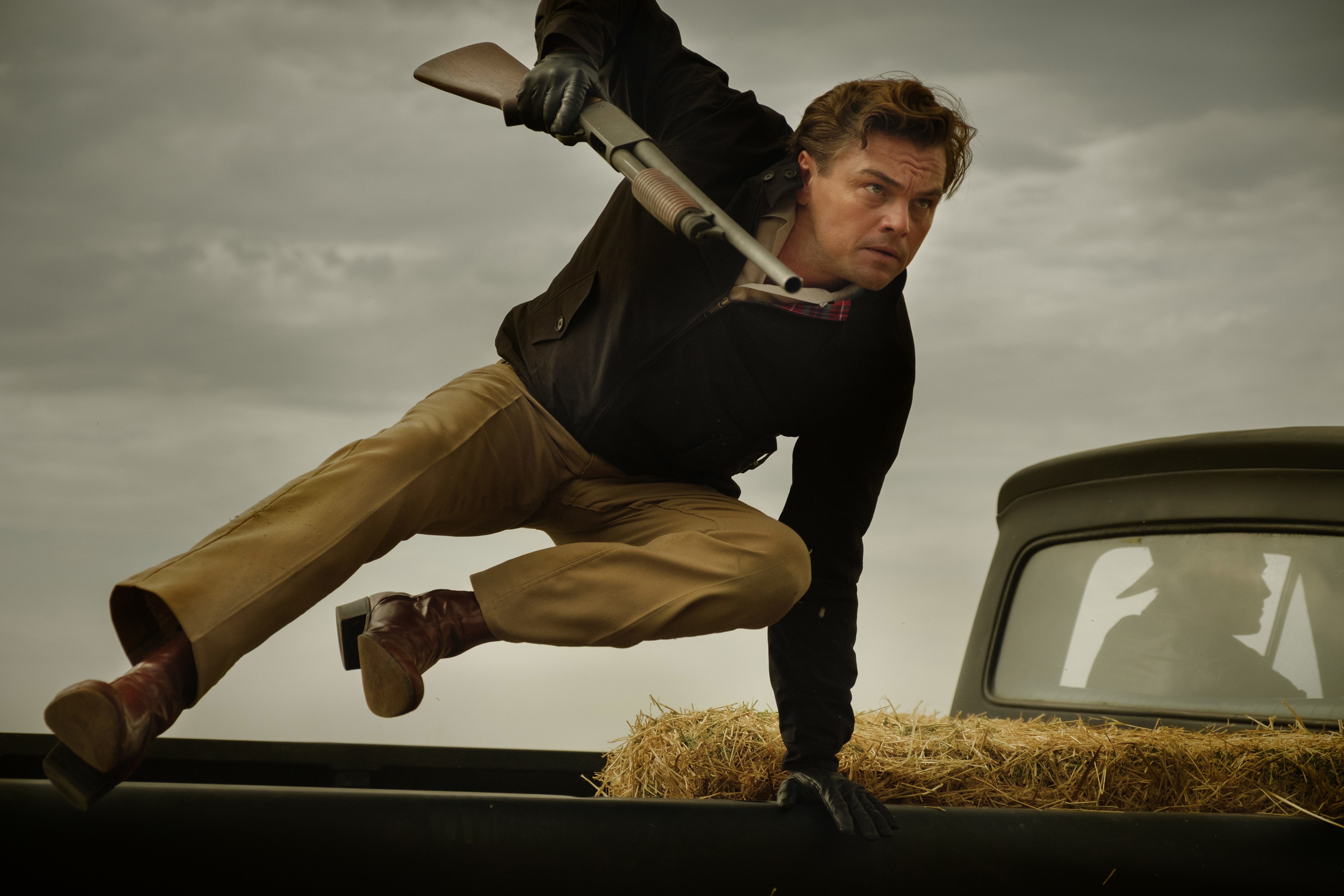 the film, once upon a time in hollywood, Leonardo DiCaprio, Rick Dalton, movie, once in Hollywood, 5K, shotgun, weapon, weapons, actor, HD Wallpaper
