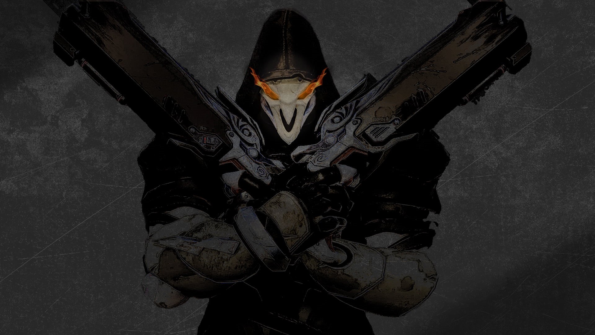 war, Reaper (Overwatch), gun, armed Forces, clothing, security, handgun, dark, front view, sport, indoors, obscured face, illustration, protection, weapon, HD Wallpaper