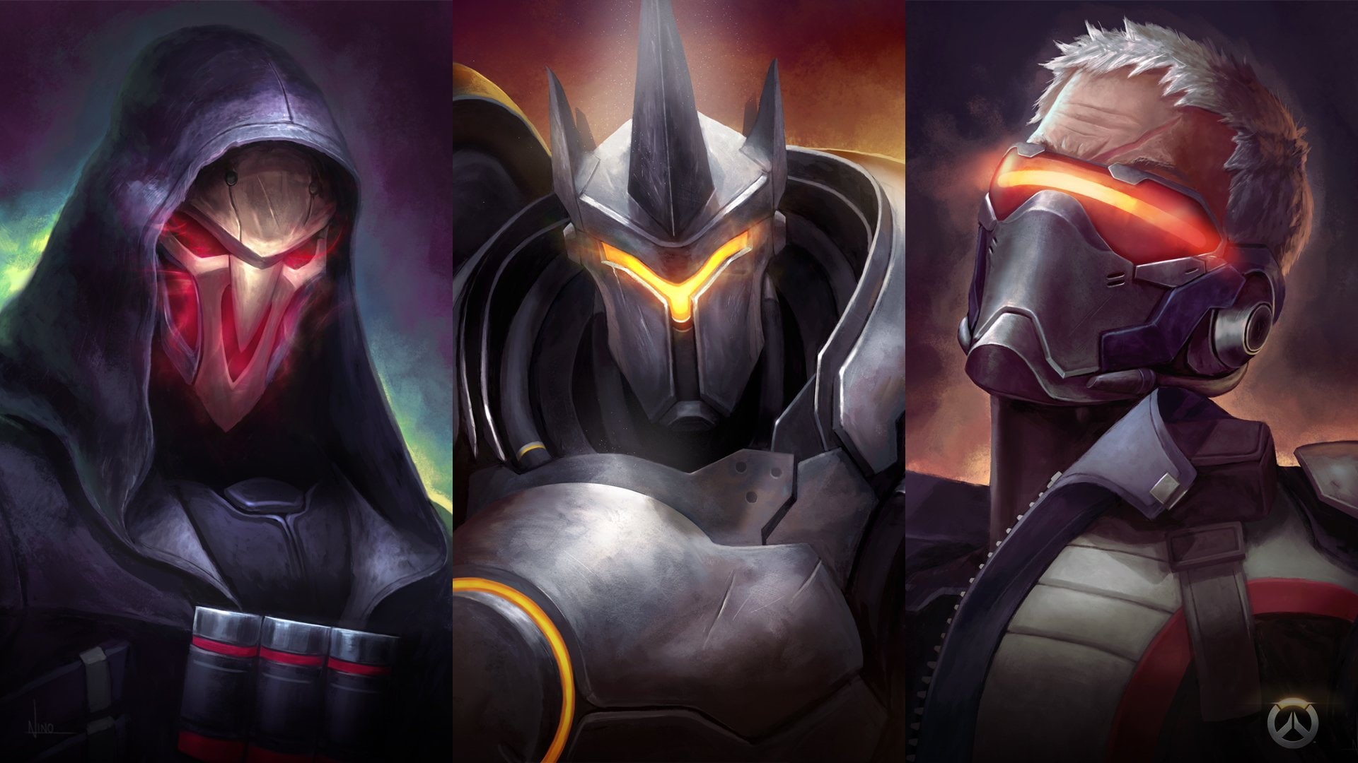 video games, Reaper (Overwatch), digital art, artwork, 1080P, Soldier  76 (Overwatch), Overwatch, Reinhardt (Overwatch), HD Wallpaper